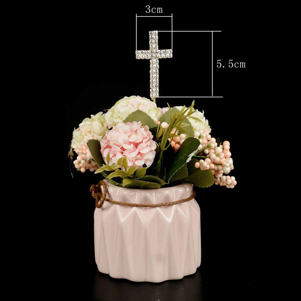 2pcs Elegant Rhinestone Cross Cake Toppers - Fruit Picks for Cupcake Decorations | Perfect for Baptism, Wedding, and Birthday Party Celebrations