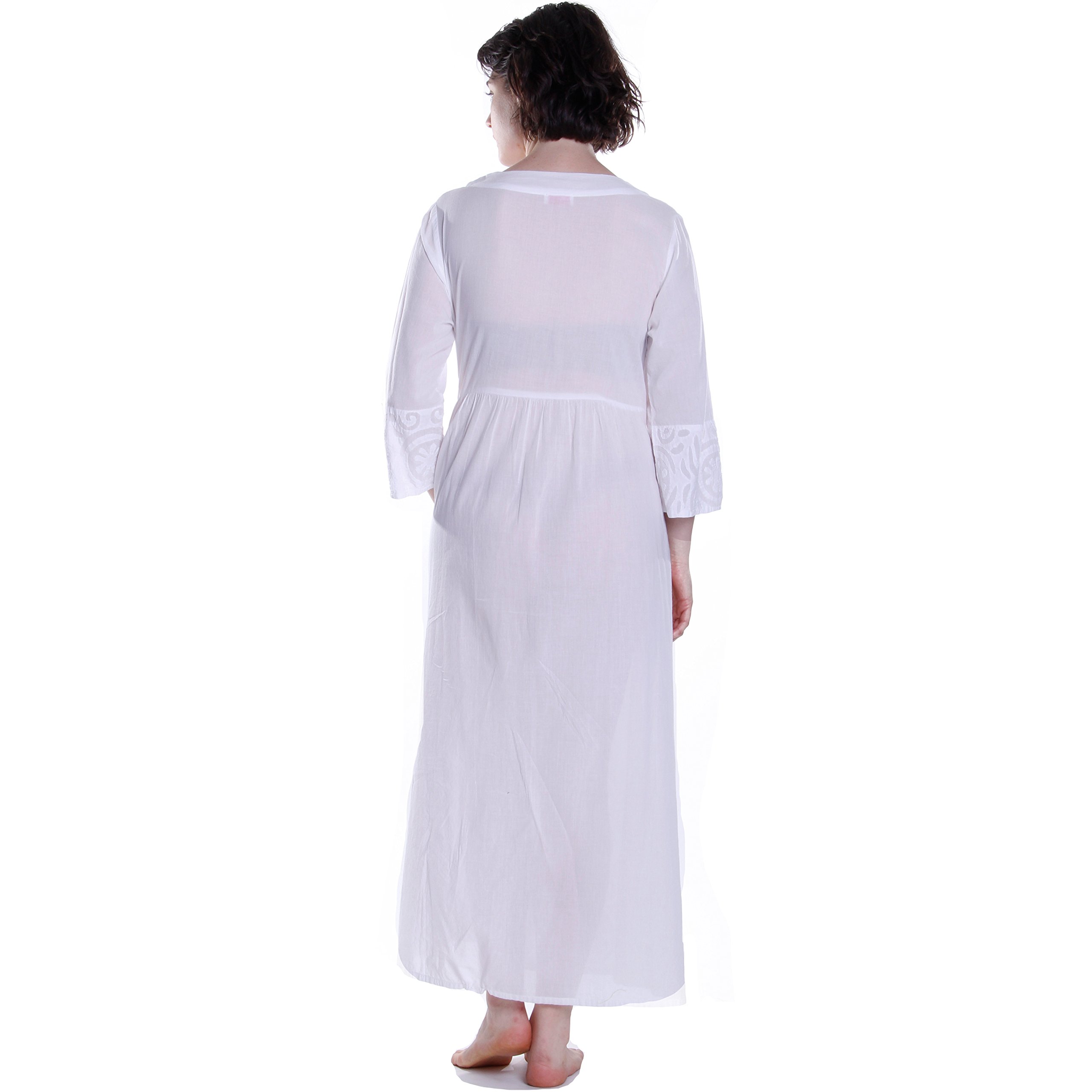 LA CERA Women's 100% Cotton Appliqued Nightgown - 3/4 Sleeve Pullover Sleepwear with Side Pockets | Comfortable Lounge Dress for Home, Sleep & Relaxation