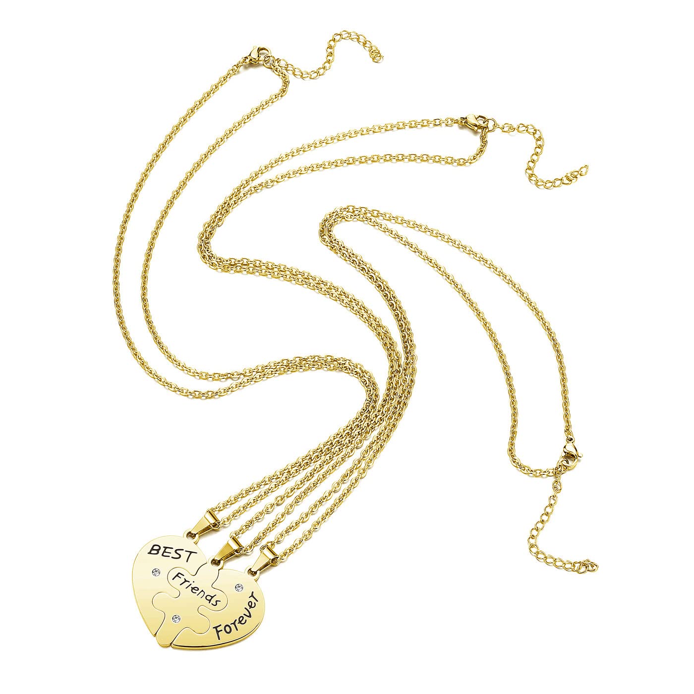 PiercingJak 3-Piece BFF Puzzle Heart Necklaces for Girls & Women - Best Friend Forever Matching Friendship Jewelry, Ideal for Teen Girls, Women, and Best Friend Birthday Gifts - Perfect for Everyday Wear, Special Occasions, and Friendship Celebrations
