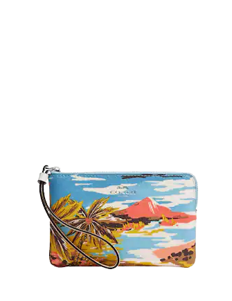 Coach Corner Zip Wristlet with Hawaiian Print - Stylish Crossbody Bag for Women, Perfect for Travel, Shopping & Everyday Use