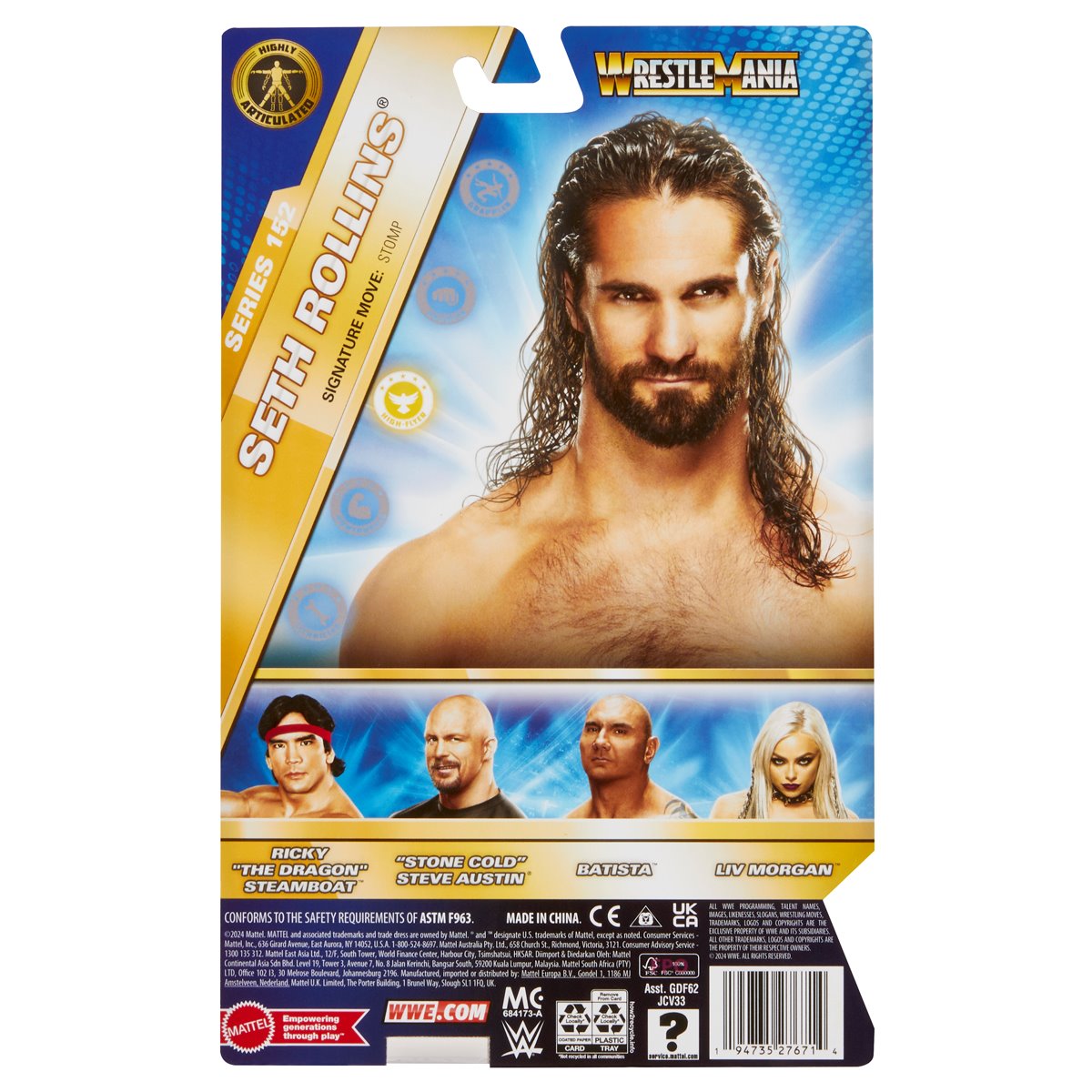 Seth Rollins WWE Elite Series 152 Action Figure - Collectible Wrestling Toy for Fans, Kids & Adults - Perfect for Display, Play & Gifting