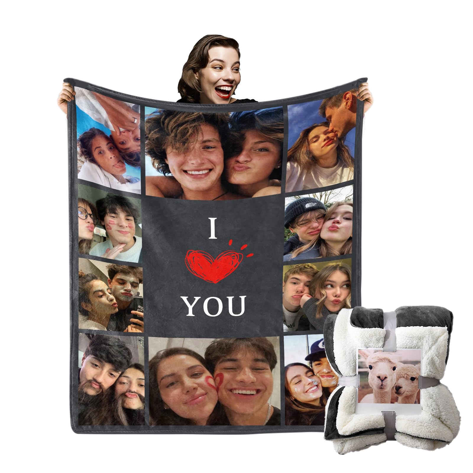 Custom Love Photo Blanket for Couples - Warm Fleece Anniversary Gift for Wife, Husband, Girlfriend, Boyfriend - Perfect for Cuddling & Gifting
