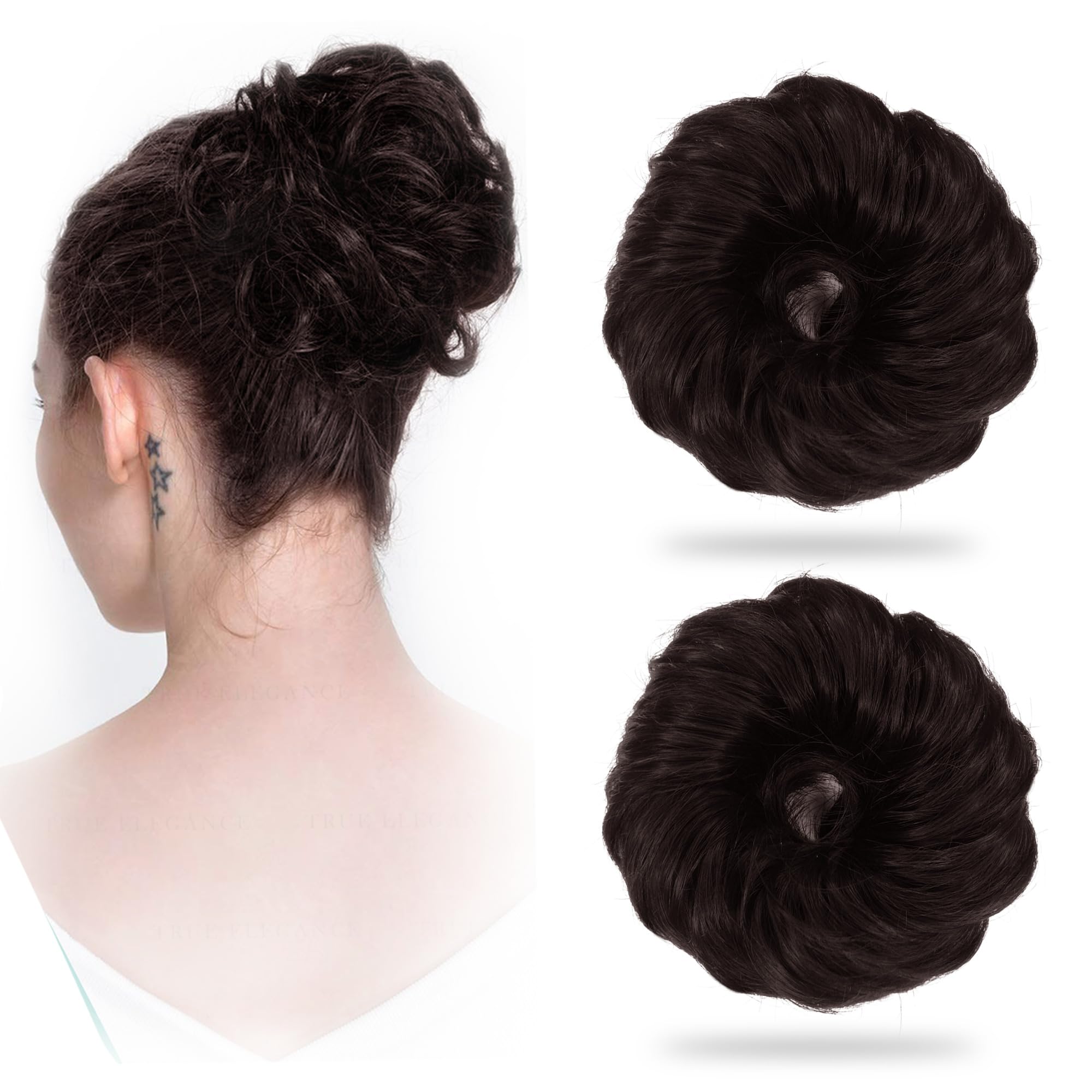 Elegant Wedding Hair Bun Accessories Set (2pcs) - Stylish Scrunchies & Hair Extensions for Women, Messy Bun Maker, Brown - Perfect for Bridal, Prom & Special Occasion Hairstyles