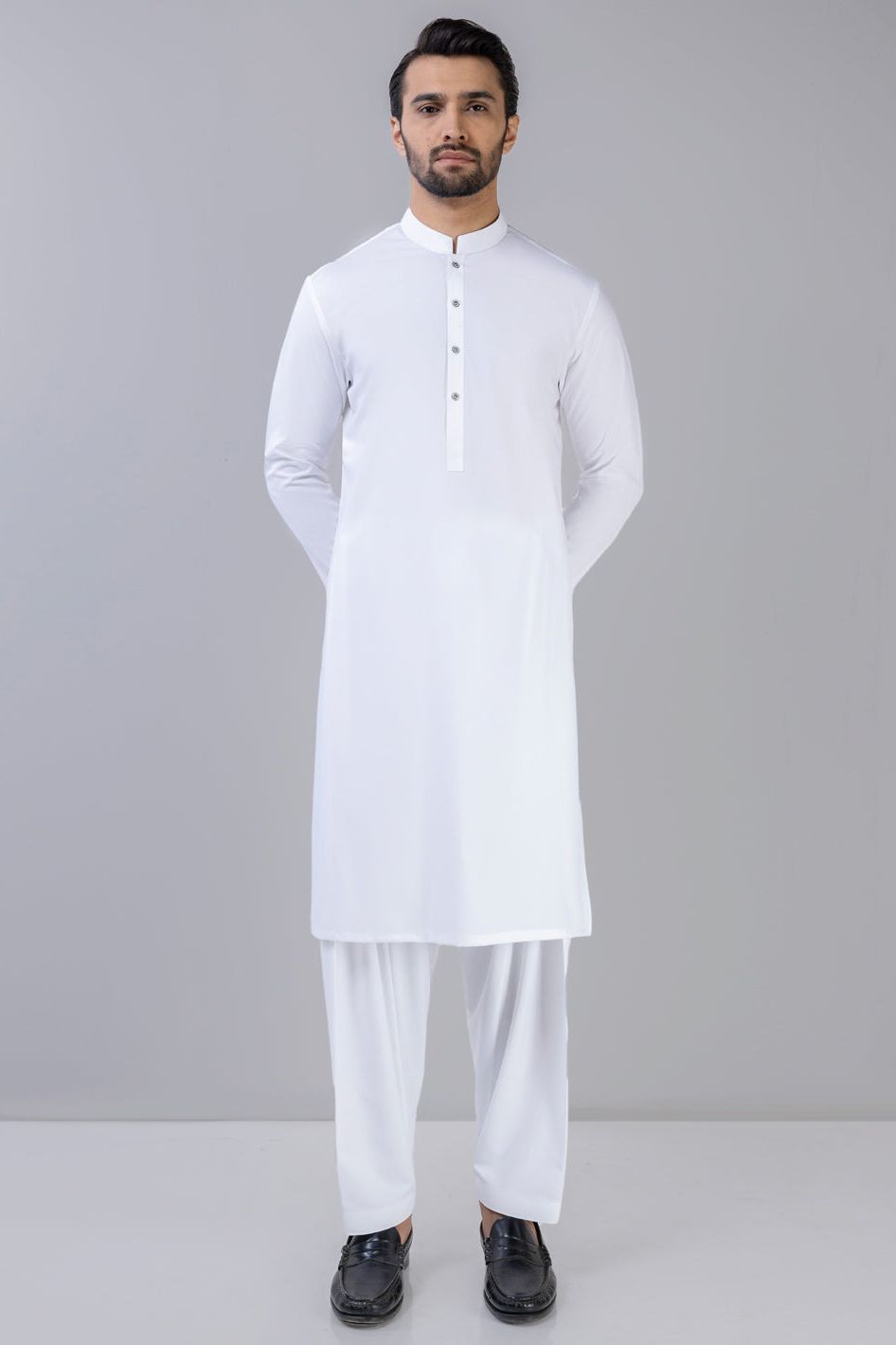 Blended Boski White Shalwar Kameez by J. Junaid Jamshed | Premium Pakistani Traditional Outfit for Men | Perfect for Eid, Weddings & Special Occasions