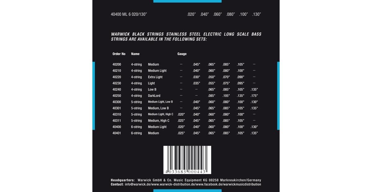 Warwick Black Label 6-String ML Nickel Bass Guitar Strings - Premium Sound for Rock, Jazz & Studio Recording