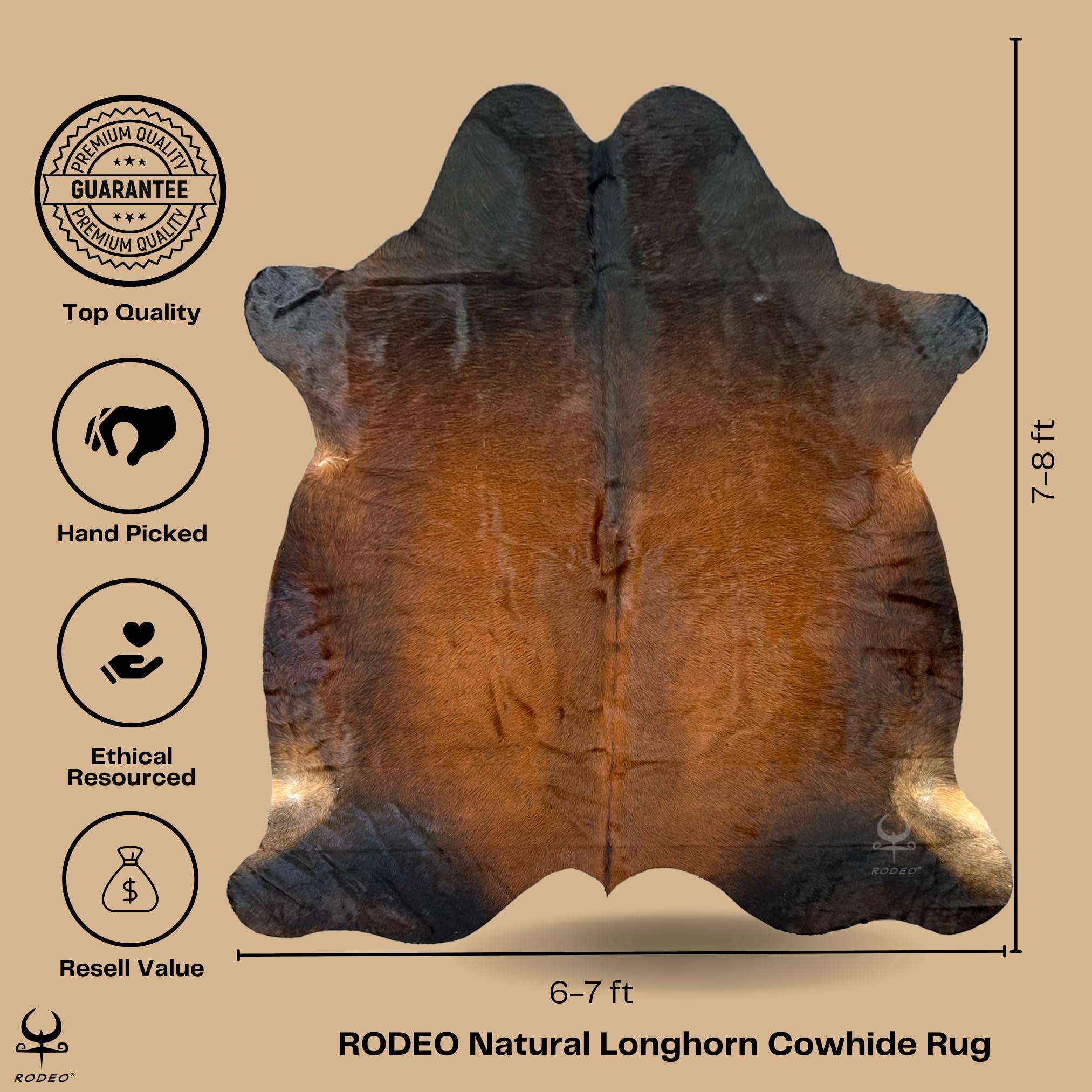 Premium Genuine Cowhide Rug - Durable & Easy to Clean Cow Print Area Rug - Ethically Sourced Hair-on Leather for Western, Ranch & Rustic Decor - Luxury XL Cowhide Rug (6x7-8 ft) - Perfect for Living Room, Bedroom or Cabin Floor Decor