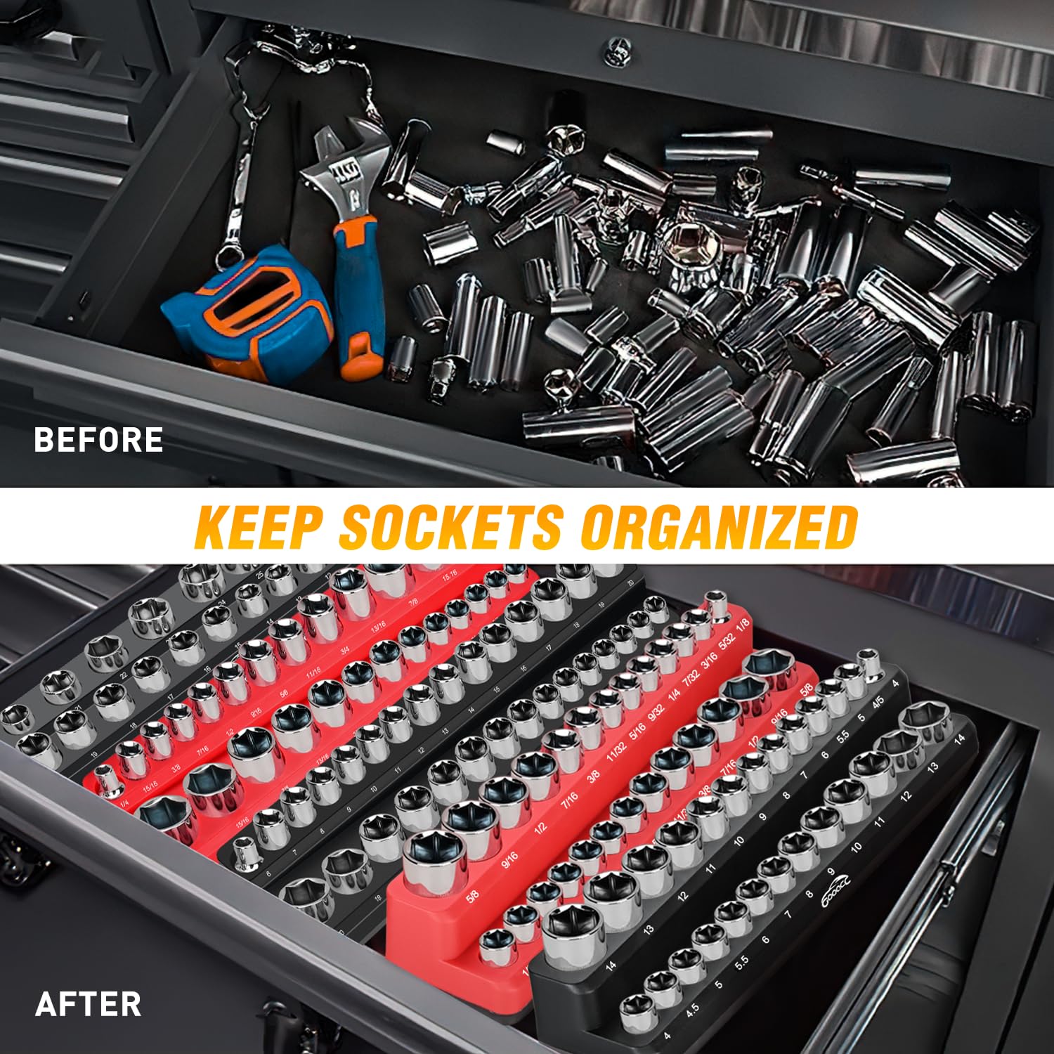GOOACC 6-Piece Magnetic Socket Organizer Set - 1/2