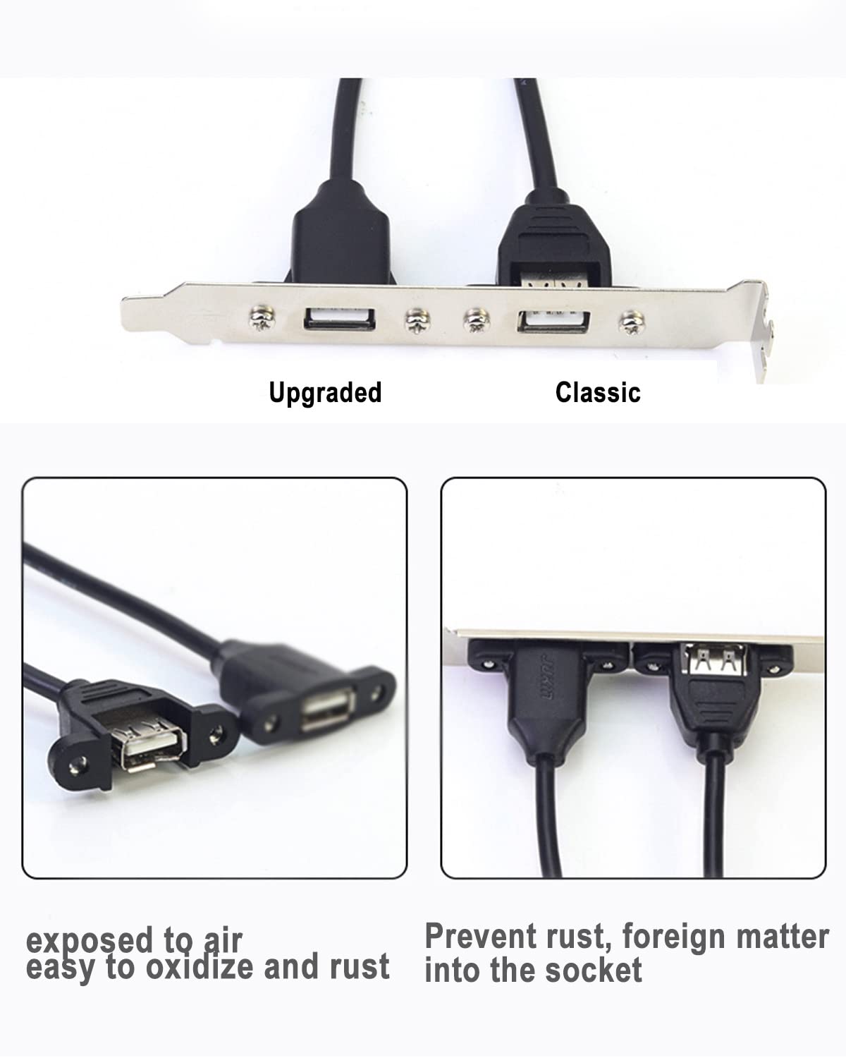 2-Pack USB 2.0 Extension Cable with Mounting Ears - 1.5FT for Cabinets & Panels
