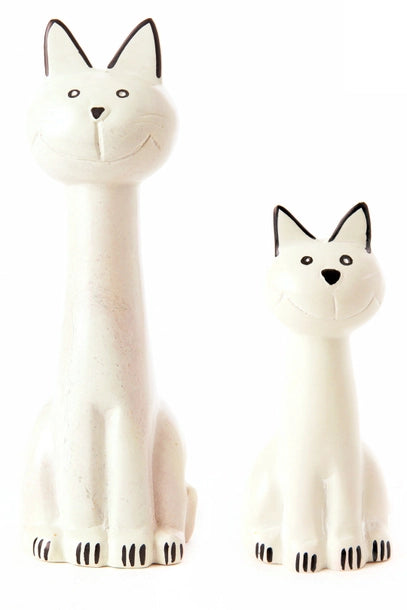 Natural Soapstone Smiling Cat Statue - Hand Carved Feng Shui Lucky Charm for Home & Office Decor - Perfect Gift for Cat Lovers & Meditation Spaces