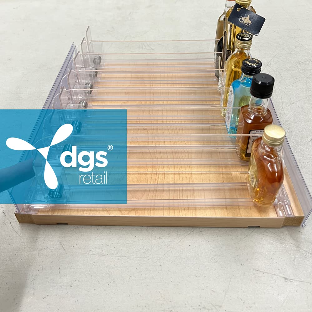 Commercial LED Lighted Retail Display for 50ml Mini Liquor Bottles - Oak Woodgrain MDF Countertop Showcase for Airplane Shots & Alcohol Nips - Perfect for Bars, Liquor Stores & C-Stores