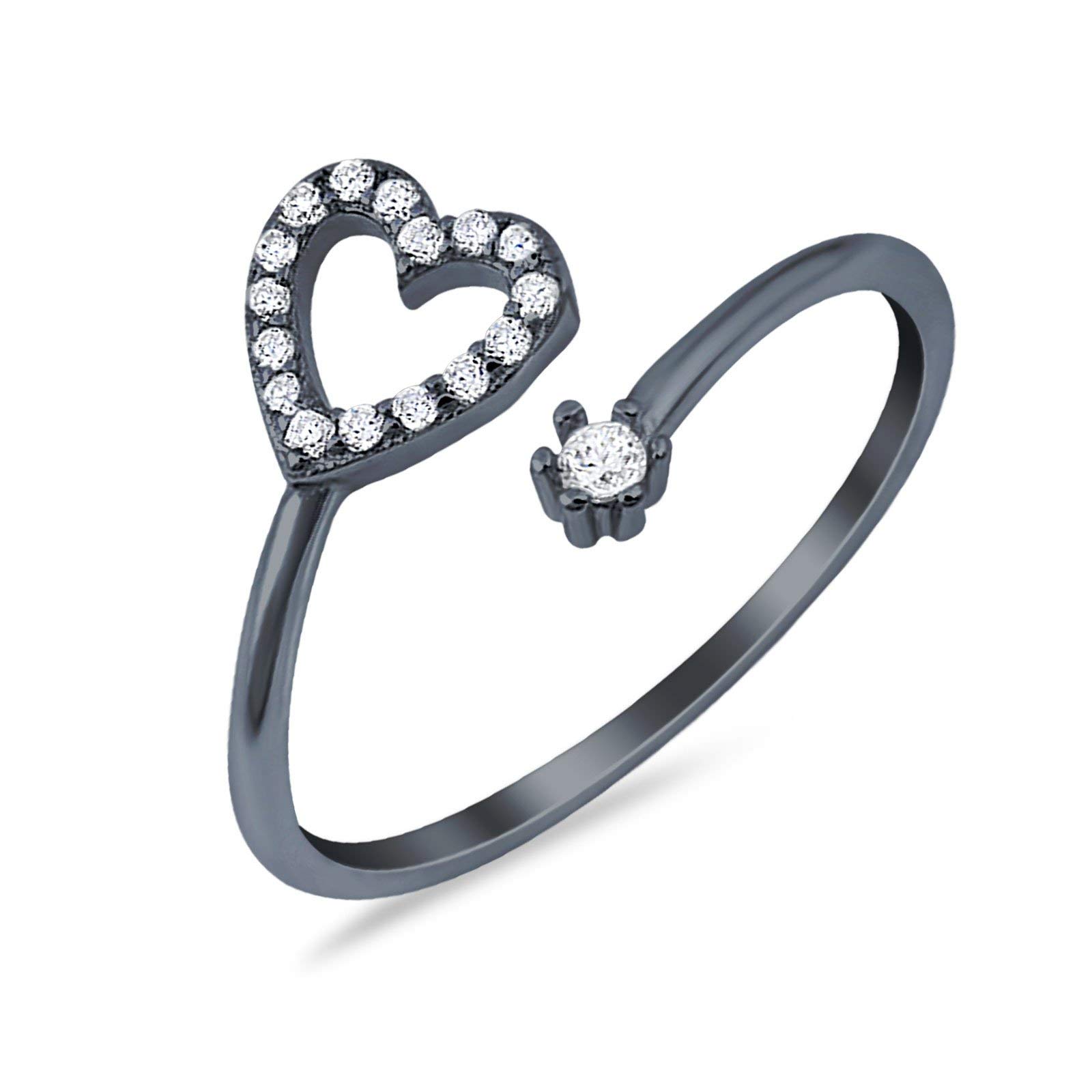 Blue Apple Co. Heart Promise Ring for Women - Round Simulated Cubic Zirconia 925 Sterling Silver - Perfect for Anniversaries, Engagements & Romantic Gifts