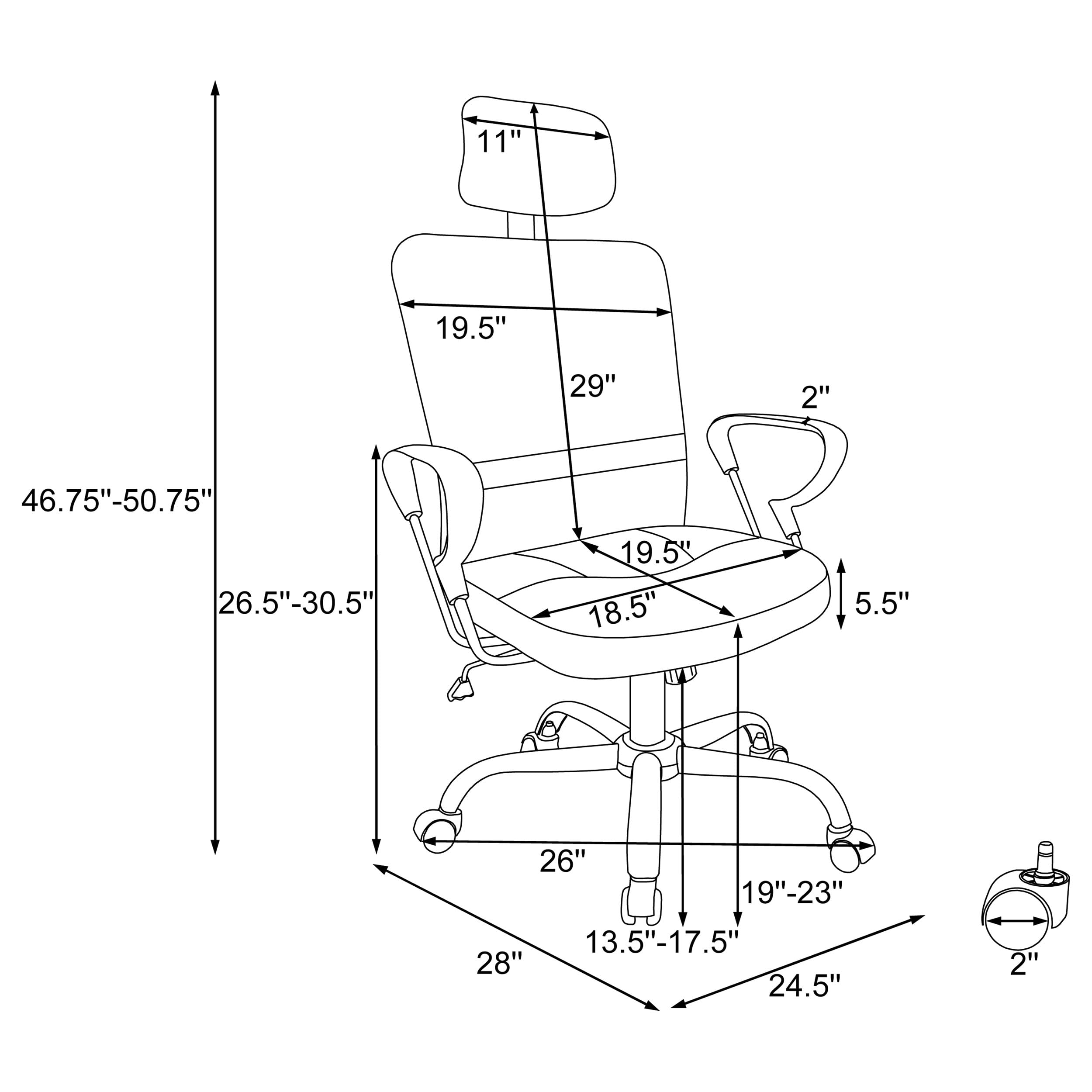 Adjustable Mesh Office Chair with Coaster Base - Ergonomic Black Swivel Task Chair for Home & Office Workspace (Model 800206)