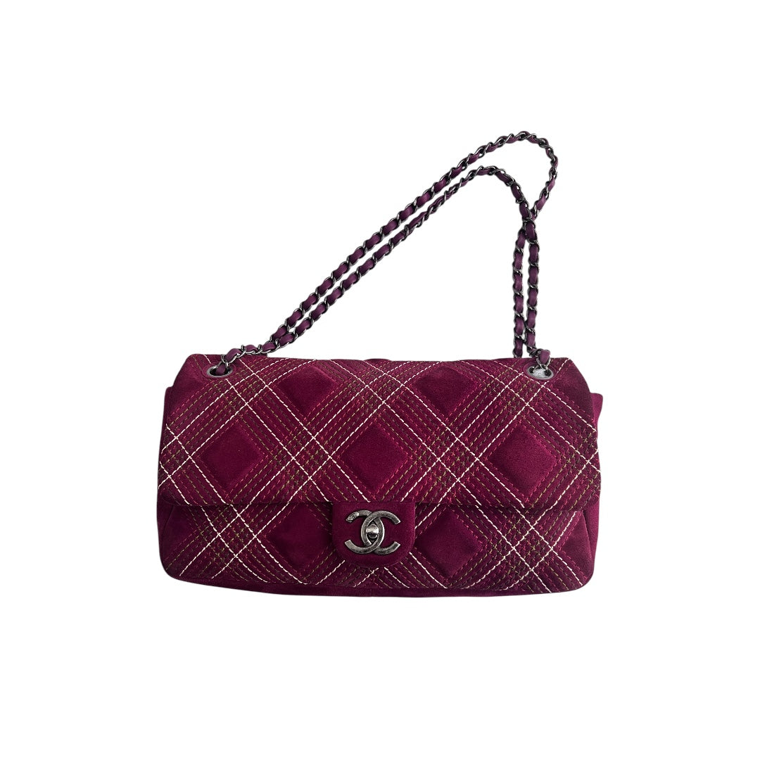 Chanel Burgundy Suede Quilted Flap Bag - Luxury Designer Handbag for Women, Perfect for Evening Parties & Special Occasions