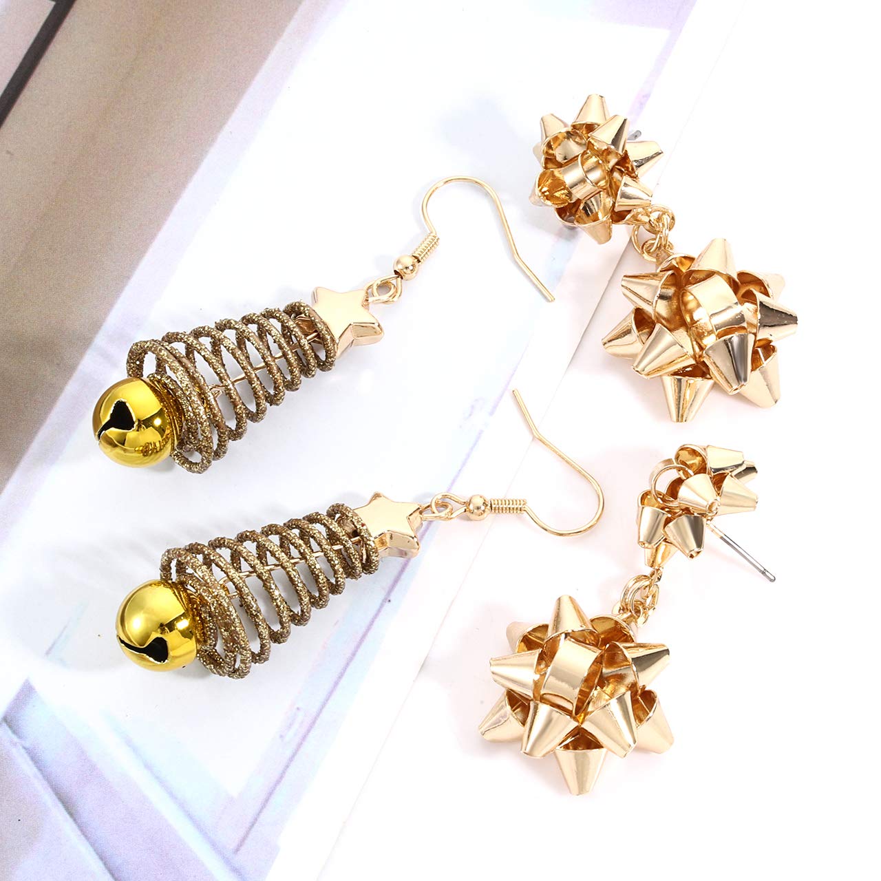 6 Pairs Christmas Earrings for Women - Festive Holiday Xmas Bow & Glitter Light Bulb Dangle Earrings, Hypoallergenic Stud Earrings - Perfect for Christmas Parties, Gift Giving & Holiday Celebrations
