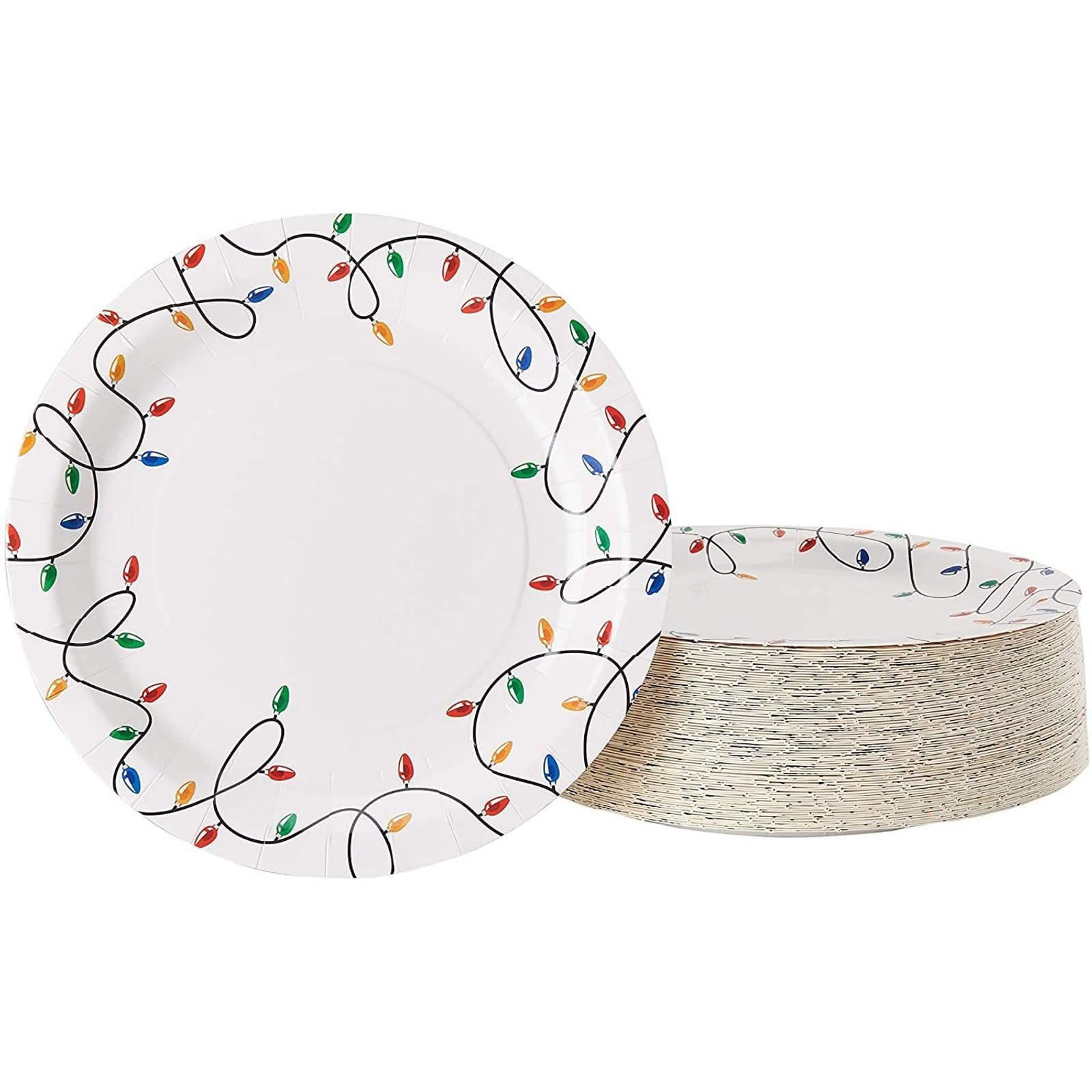 Juvale 80-Count Disposable Paper Plates - 9 Inch Christmas Holiday Party Dinnerware Set, Appetizer & Dessert Plates with Festive Lights Design, White - Perfect for Christmas Parties, Family Gatherings & Holiday Celebrations