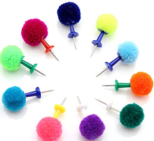 20pcs Colorful Pom Pom Push Pins - Decorative Thumb Tacks for Bulletin Boards, Office & Home Decor - Perfect for Teachers, Teens & Gift Planners (Mix Colors) - Great for DIY Projects, Classroom Displays & Wall Organization
