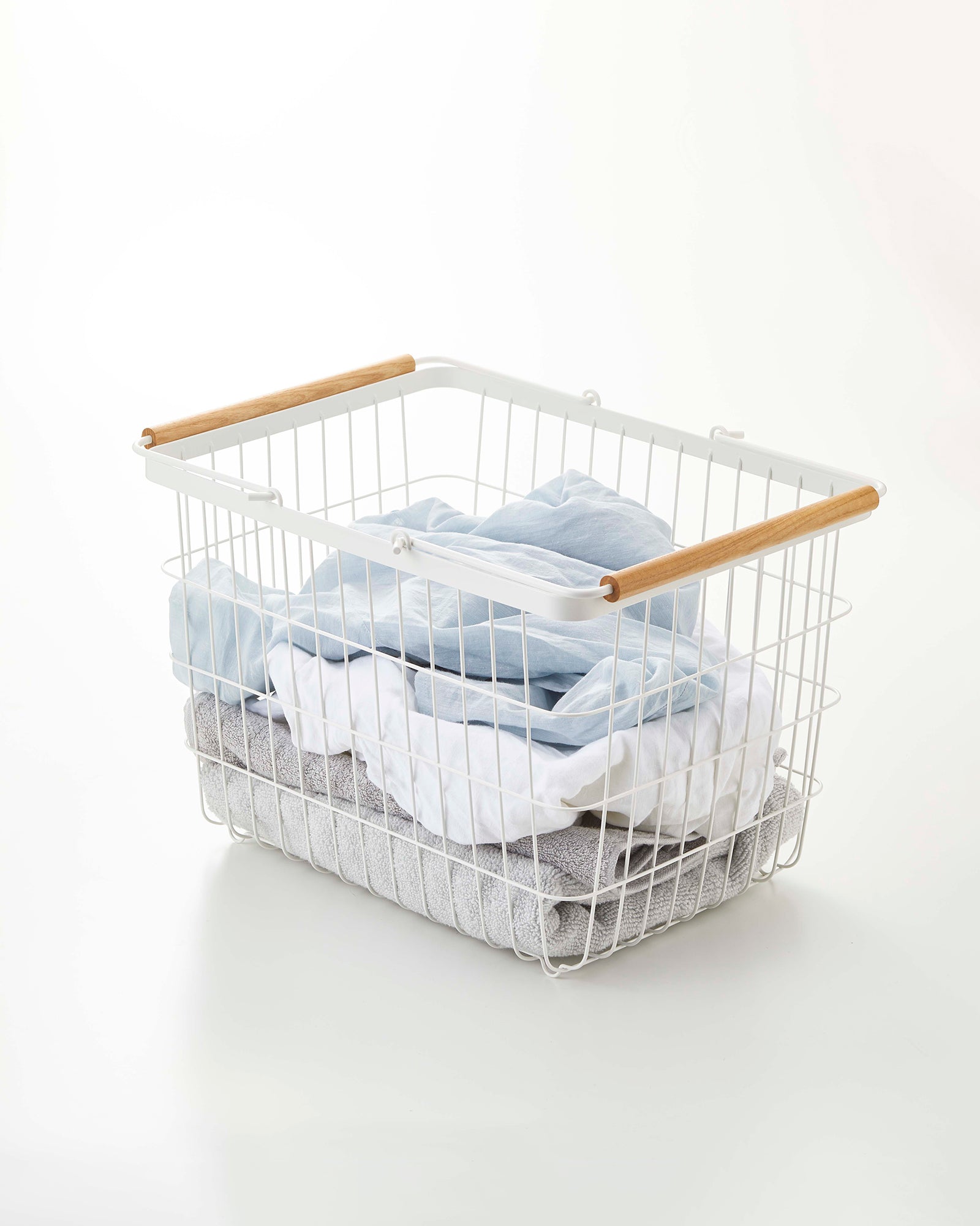 Stainless Steel Wire Basket with Wooden Handles - 2 Sizes for Kitchen, Bathroom & Office Organization - Perfect for Fruit Storage, Shelving & Home Decor