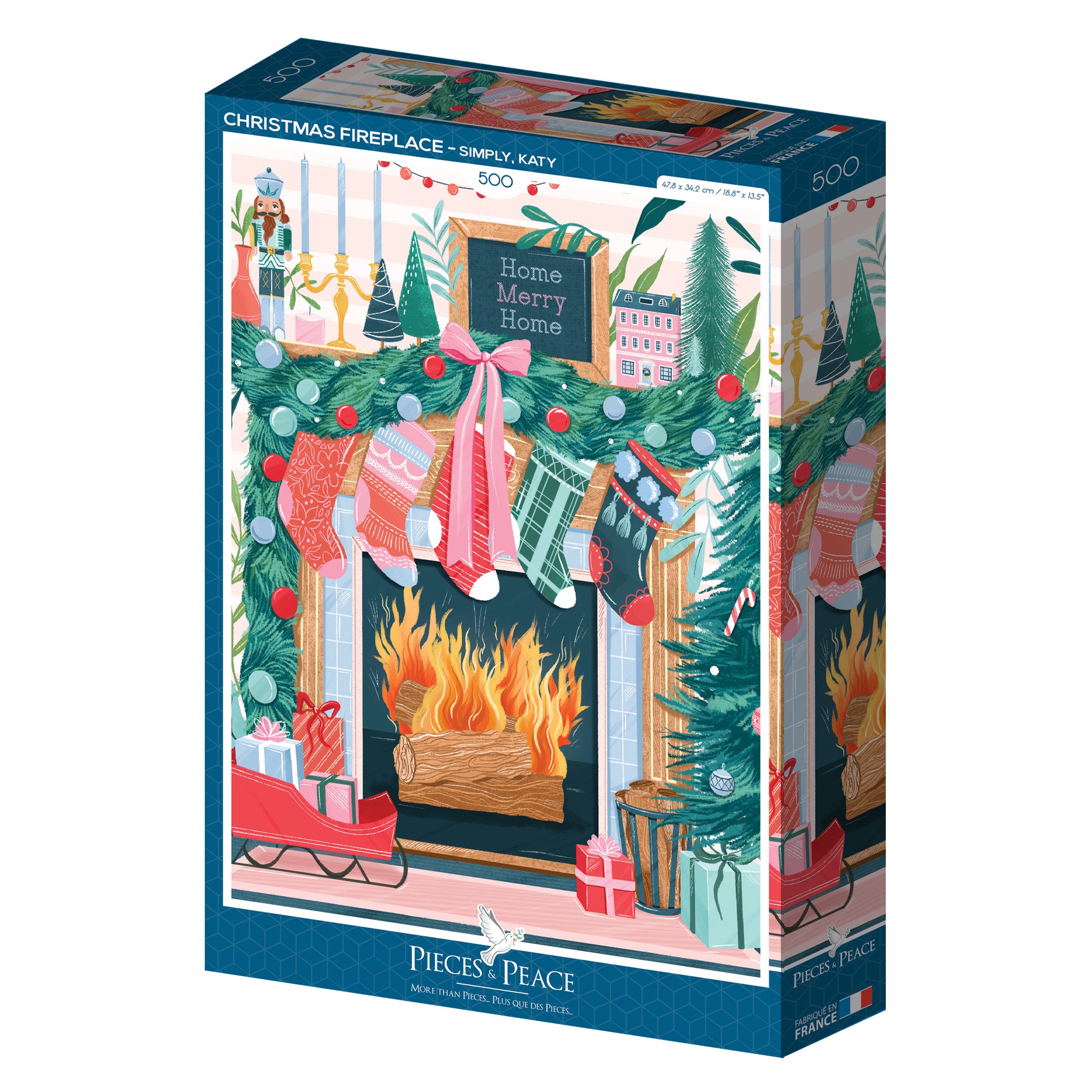 500 Piece Christmas Fireplace Jigsaw Puzzle - Holiday Home Decor & Family Fun Activity for Adults & Kids