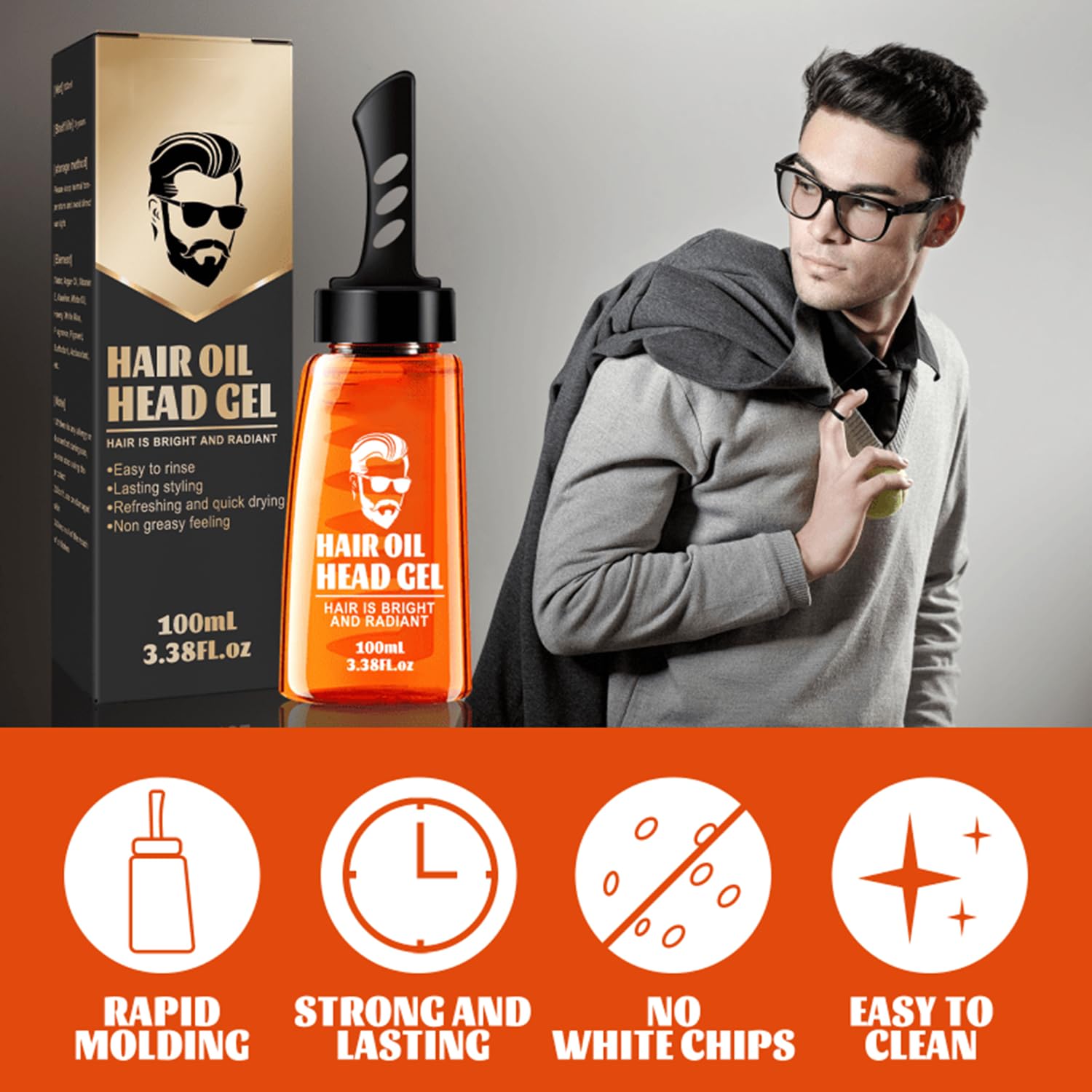 Men's Hair Styling Gel & Wax 2-in-1 - 100ml Long Lasting Moisturizing Grooming Gel with 4 Styling Combs - Perfect for Daily Hairstyling & Professional Looks