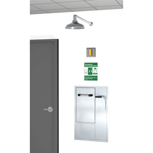 Guardian GBF2170 Recessed Safety Station with Drain Pan - Wall Mounted Exposed Shower Head for Bathroom, Commercial & Industrial Use