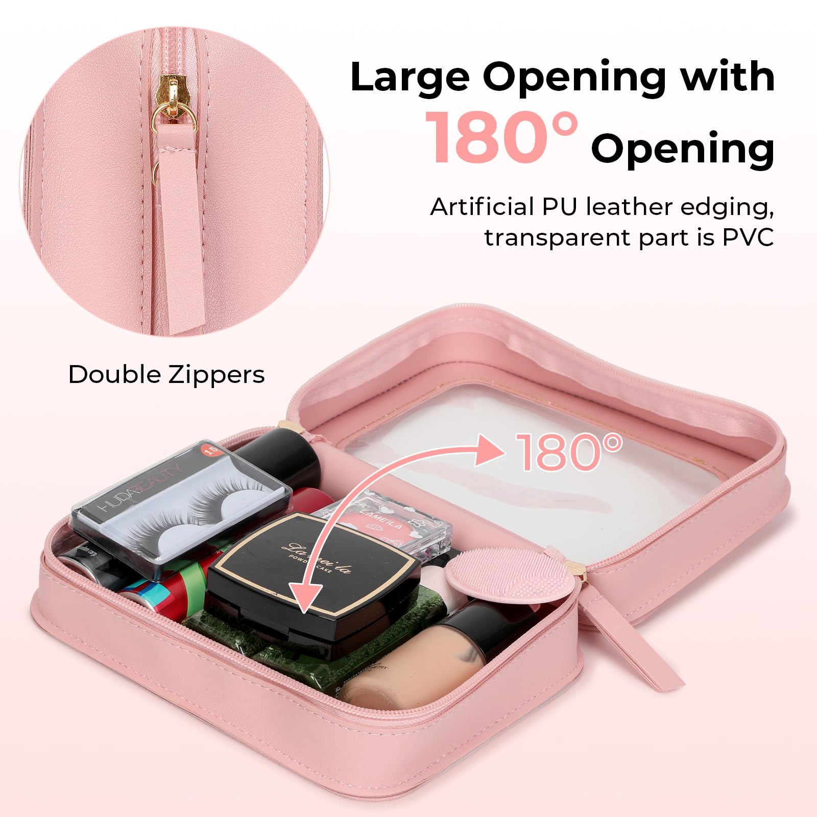 TSA Approved Clear Makeup Bag - Travel Toiletry Organizer with Zipper, Transparent Cosmetic Case for Women & Men (Pink) - Perfect for Airports, Gym, Beach & Daily Essentials Storage