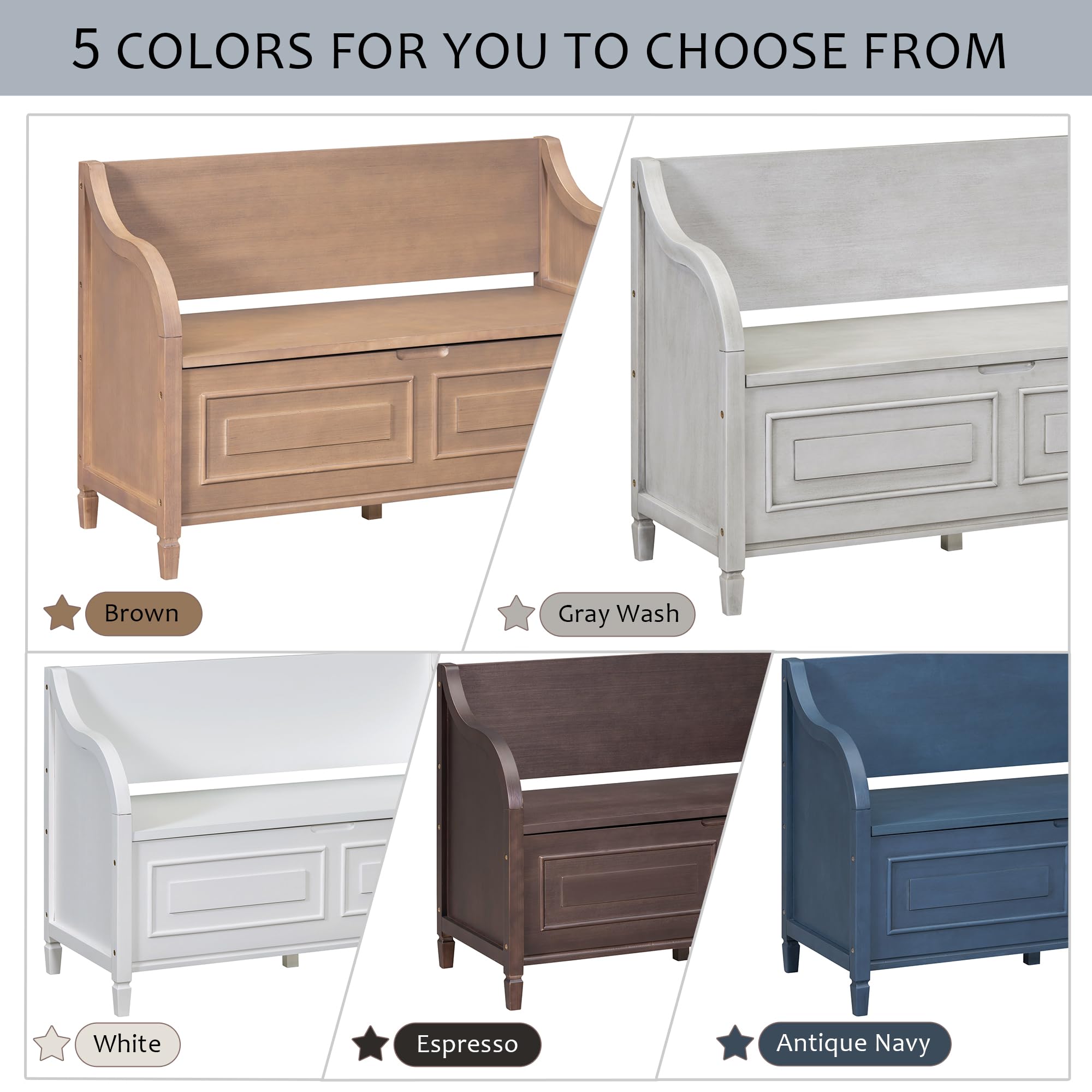Merax Storage Bench with Safety Hinge - Shoe Bench with Backrest & Removable Cushion - Entryway, Living Room, Bedroom Furniture - Antique Navy & Beige - Perfect for Small Spaces, Hallway Organization & Home Decor