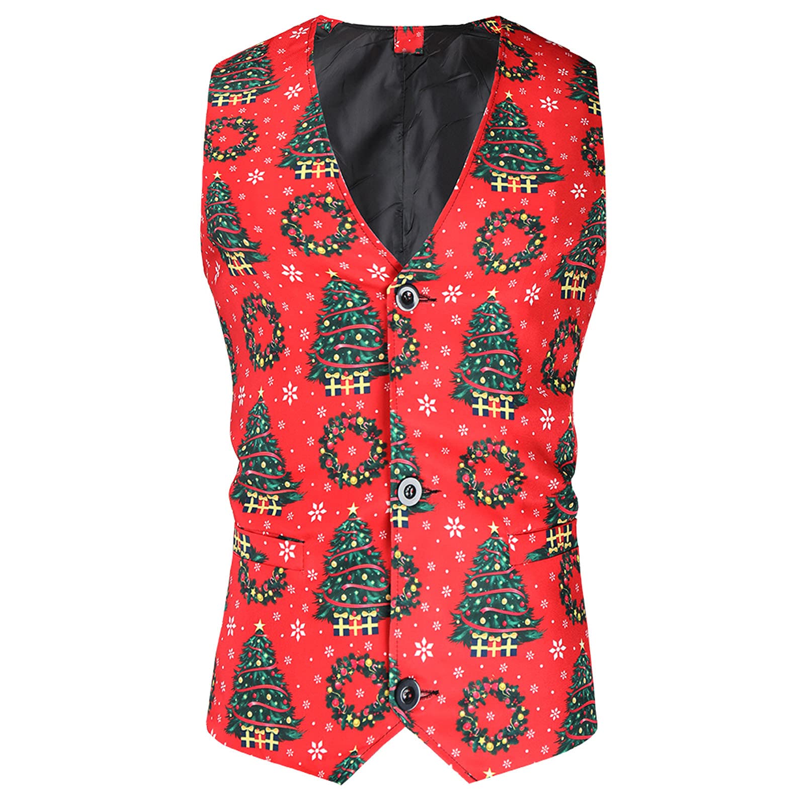Men's Pink Printed Casual Single-Breasted Winter Suit Vest - Autumn & Christmas Formal Wear, Layering Tank Top for Business, Office, and Holiday Parties