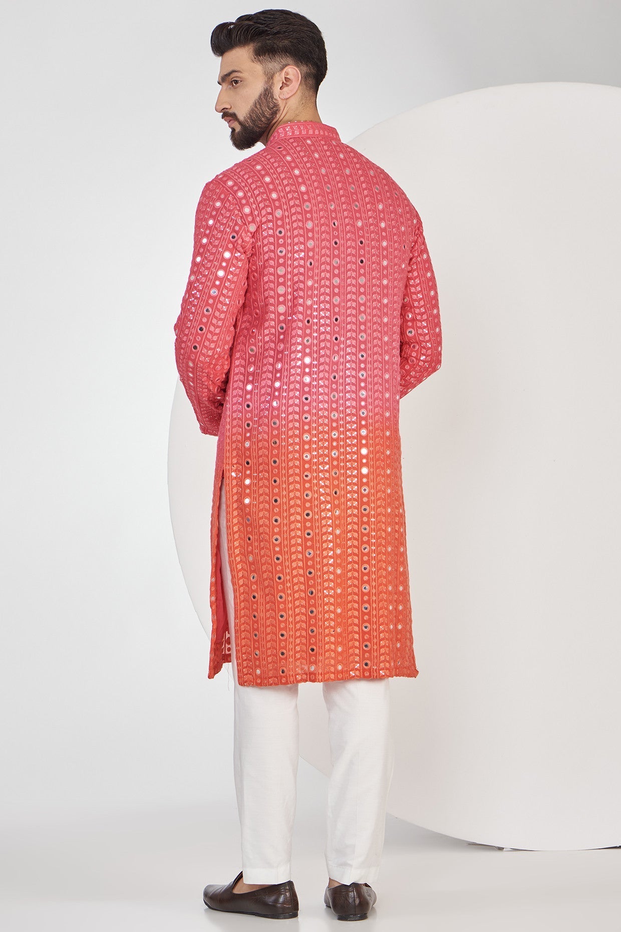 Stylish Pink and Orange Ombre Mirrorwork Kurta for Women | Traditional Indian Embroidered Tunic | Perfect for Festivals, Weddings & Ethnic Parties