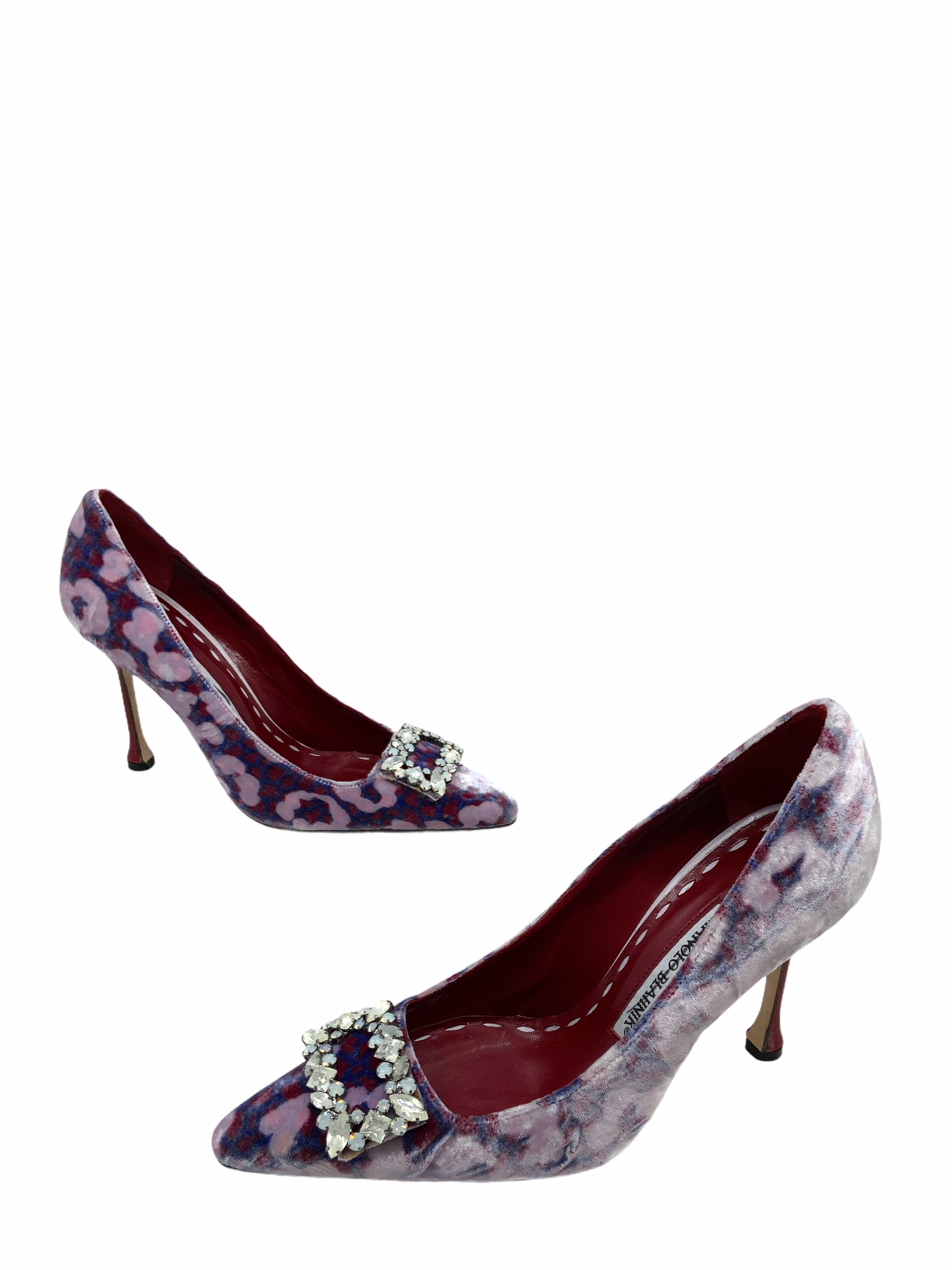 Manolo Blahnik Women's Crystal Embellished Velvet Heels Size 5.5 - Elegant Evening Pumps for Parties, Weddings & Special Occasions