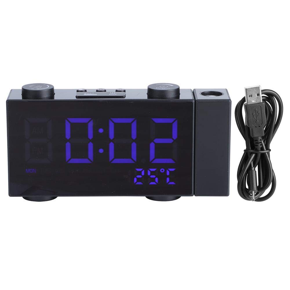 Digital Projection Alarm Clock with LED Display, FM Radio & USB Charger - Ideal for Bedroom, Home Office, and Sleep Timer Use