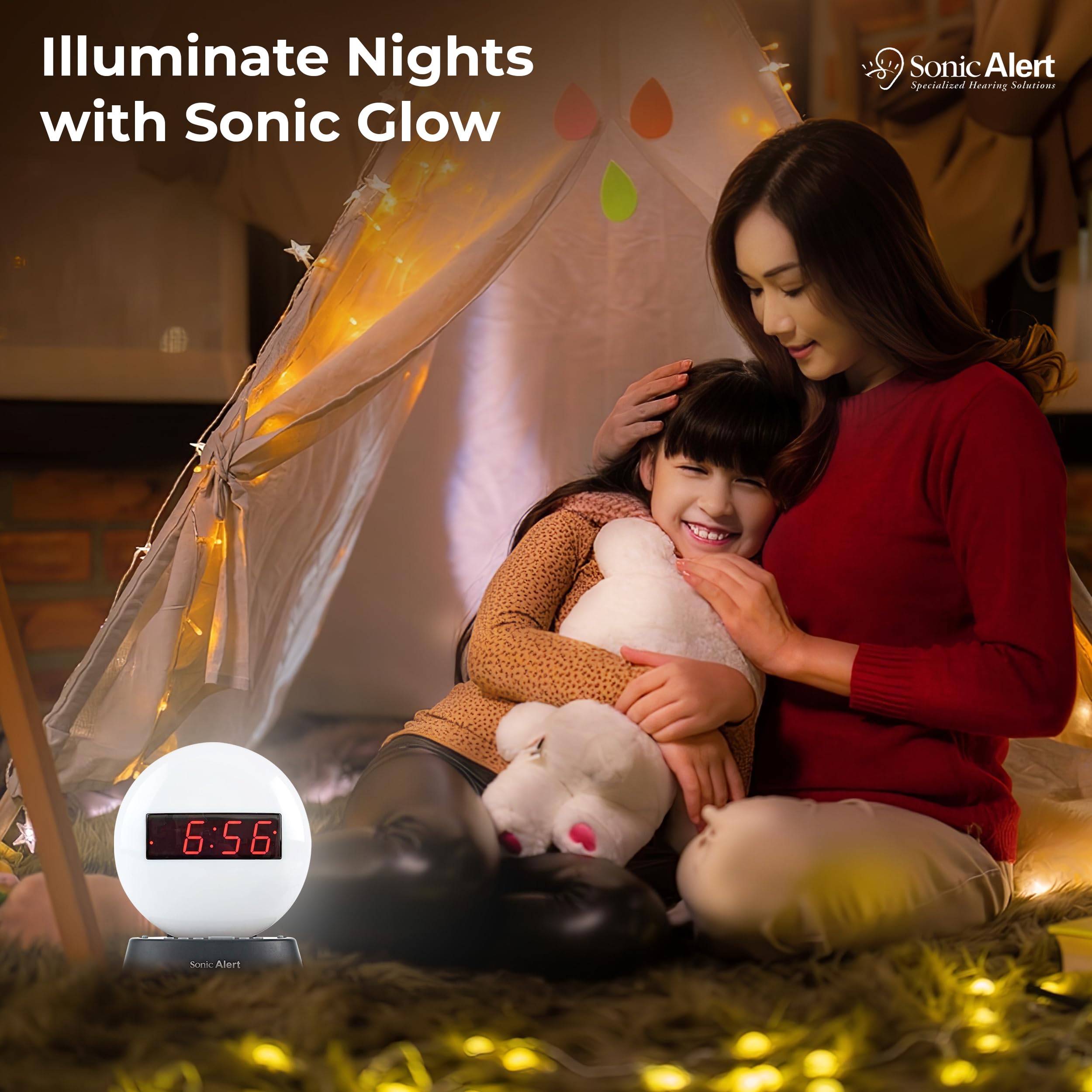 Sonic Alert Glow Soft White Night Light Alarm Clock - Loud & Compact Digital Alarm Clock with Battery Backup & Dimmer - Easy to Set for Kids & Adults - Perfect for Bedroom, Nursery, Dorm Room - AUX Input for Music Playback