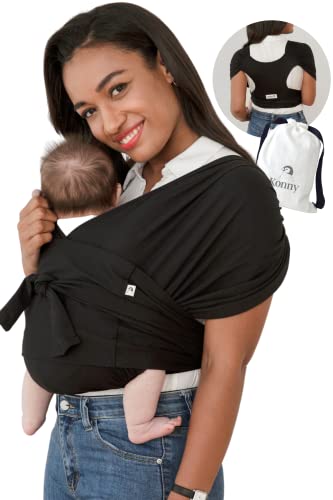 Konny Baby Wrap Carrier - Adjustable & Breathable Baby Sling for Newborns to 44 lbs | Hands-Free Infant Carrier for Moms & Dads | Perfect for Shopping, Travel & Daily Errands (Black, 3XL)