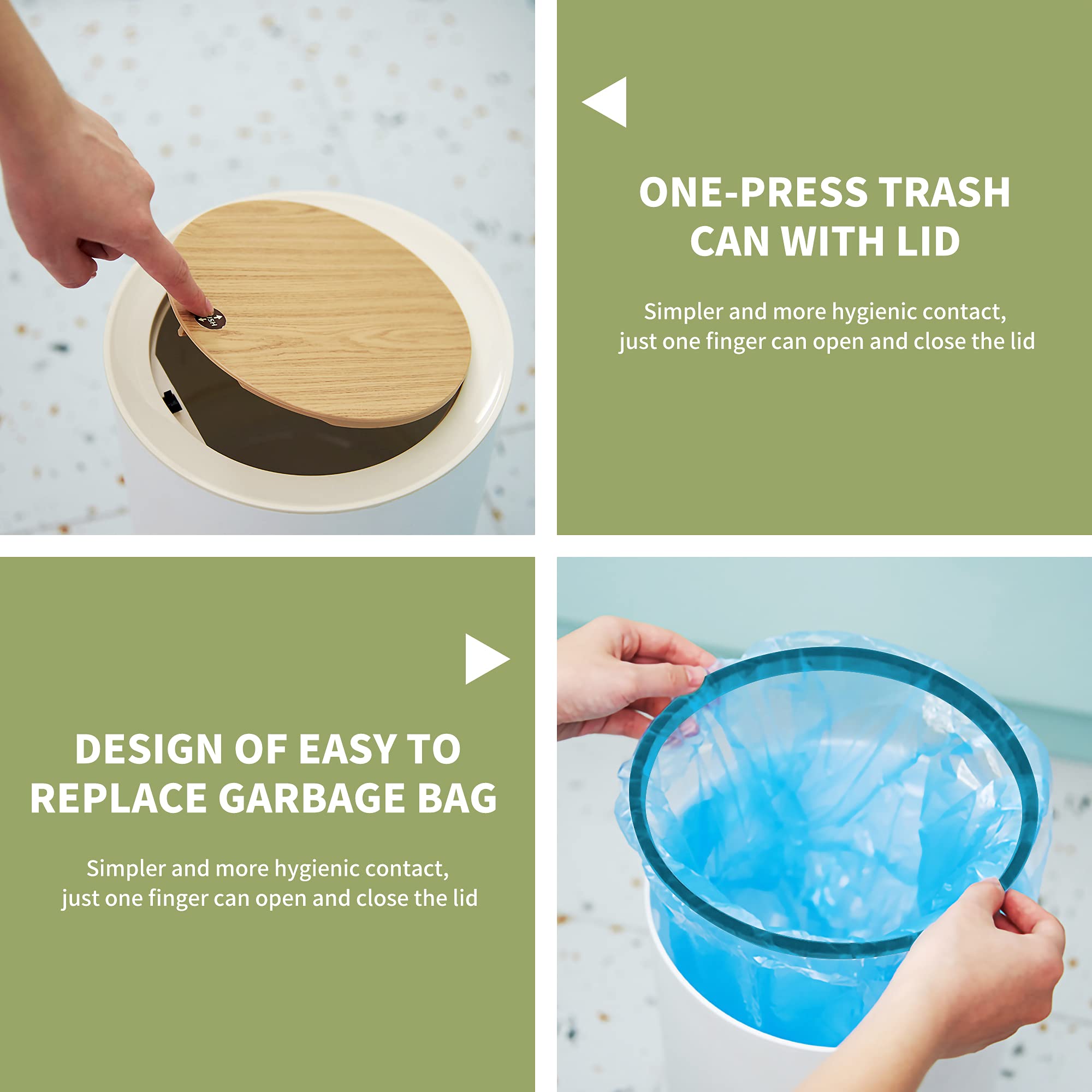 1.8 Gallon & 0.5 Gallon Mini Trash Can Set (2-Piece) - Press Top Lid, Modern Nordic Waste Basket for Office, Home, Outdoor - Dog Proof Small Garbage Bin (White) | Perfect for Desks, Bathrooms, Dorm Rooms & Pet Areas