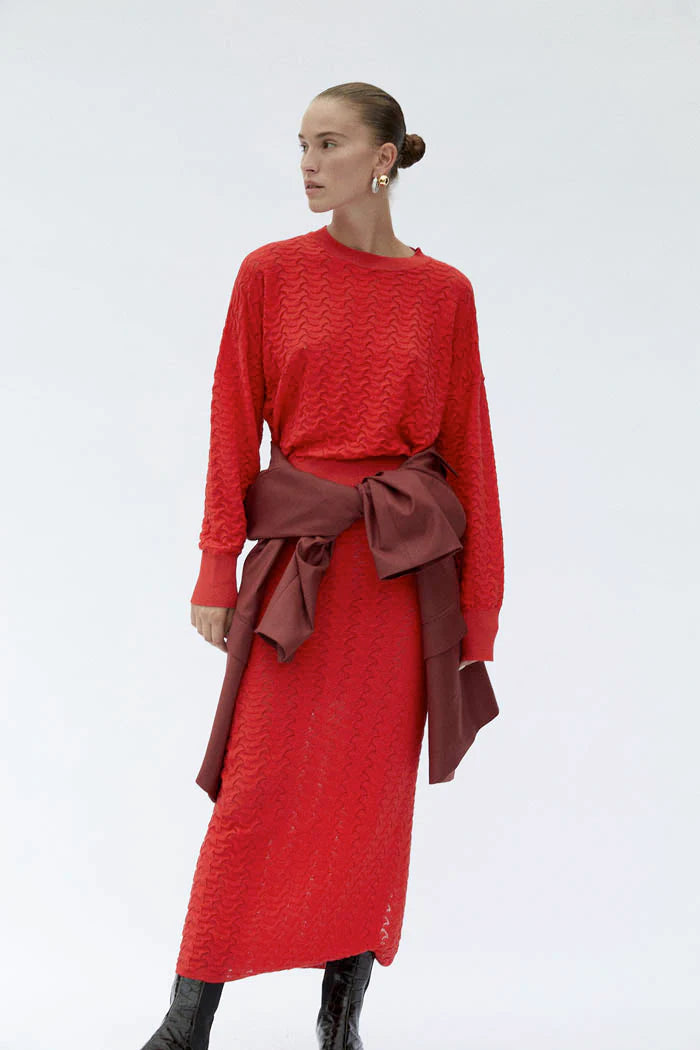 Felix Sweater Women's Red Knit Pullover - Cozy Winter Fashion for Casual Outings & Holiday Gatherings