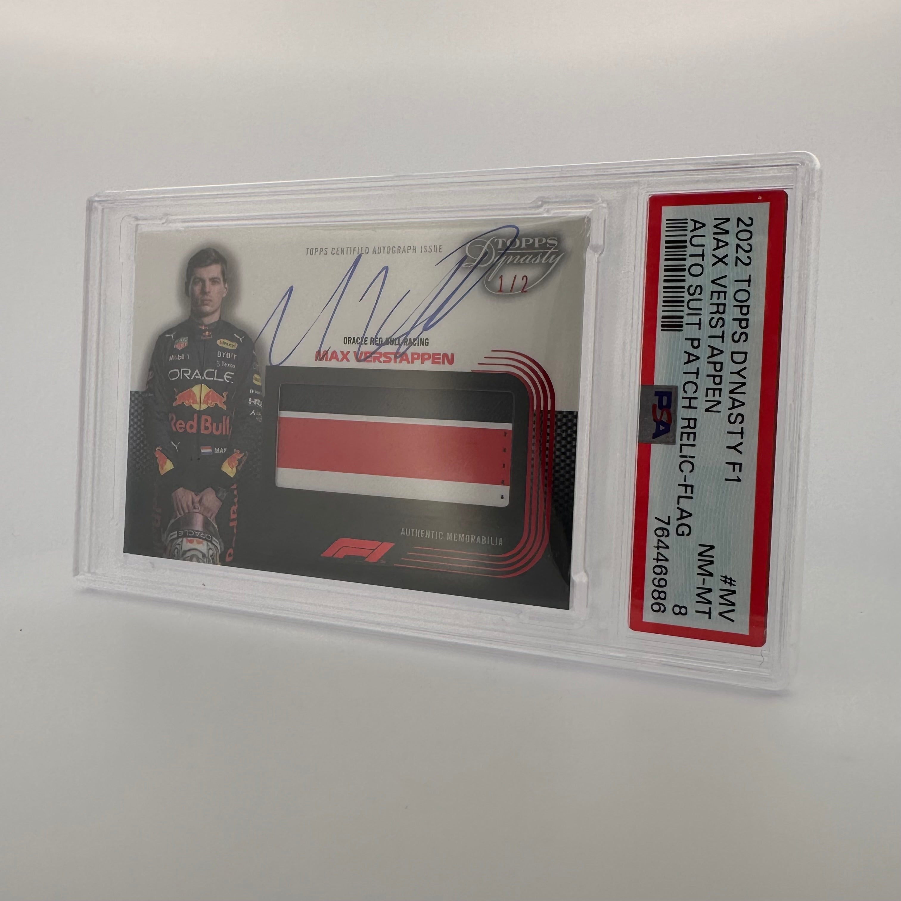 2022 Topps Dynasty F1 Max Verstappen #MV Auto Flag Patch PSA 8 - Perfect for F1 Collectors, Racing Fans & Memorabilia Displays