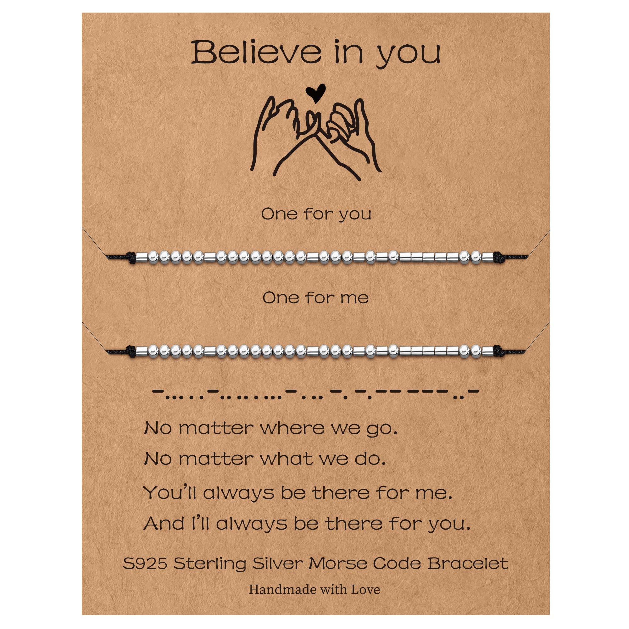 Sterling Silver Morse Code Bracelets for Women - 2pcs Pinky Promise Couple Matching Friendship Bracelets, Inspirational Birthday Gifts for Her, Sister, Best Friend | Perfect for Anniversaries, Valentine's Day & Everyday Wear