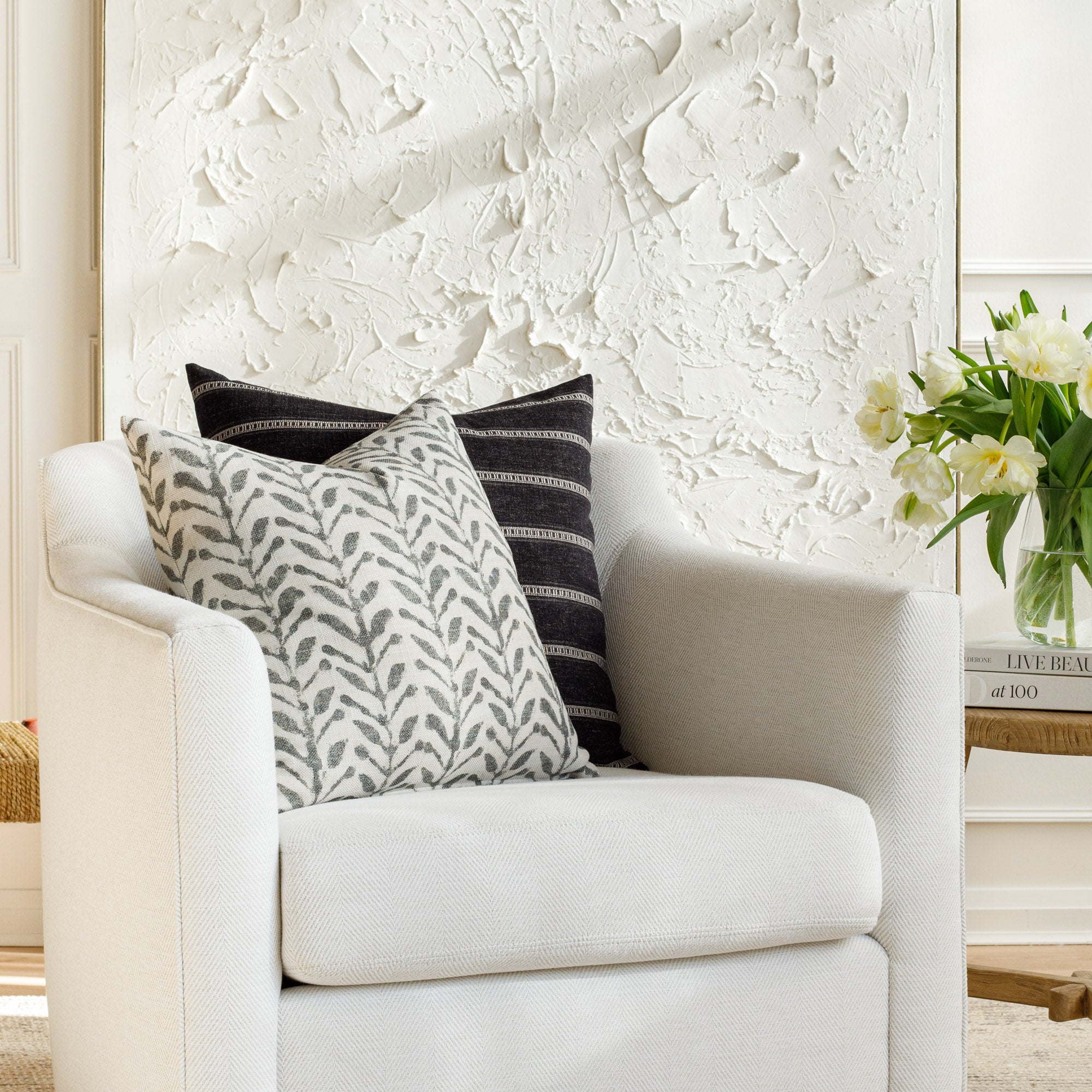 Brunswick Stripe 22x22 Decorative Throw Pillow Cover - Onyx Black & White Pattern - Perfect for Sofa, Bed, Couch or Chair Accent