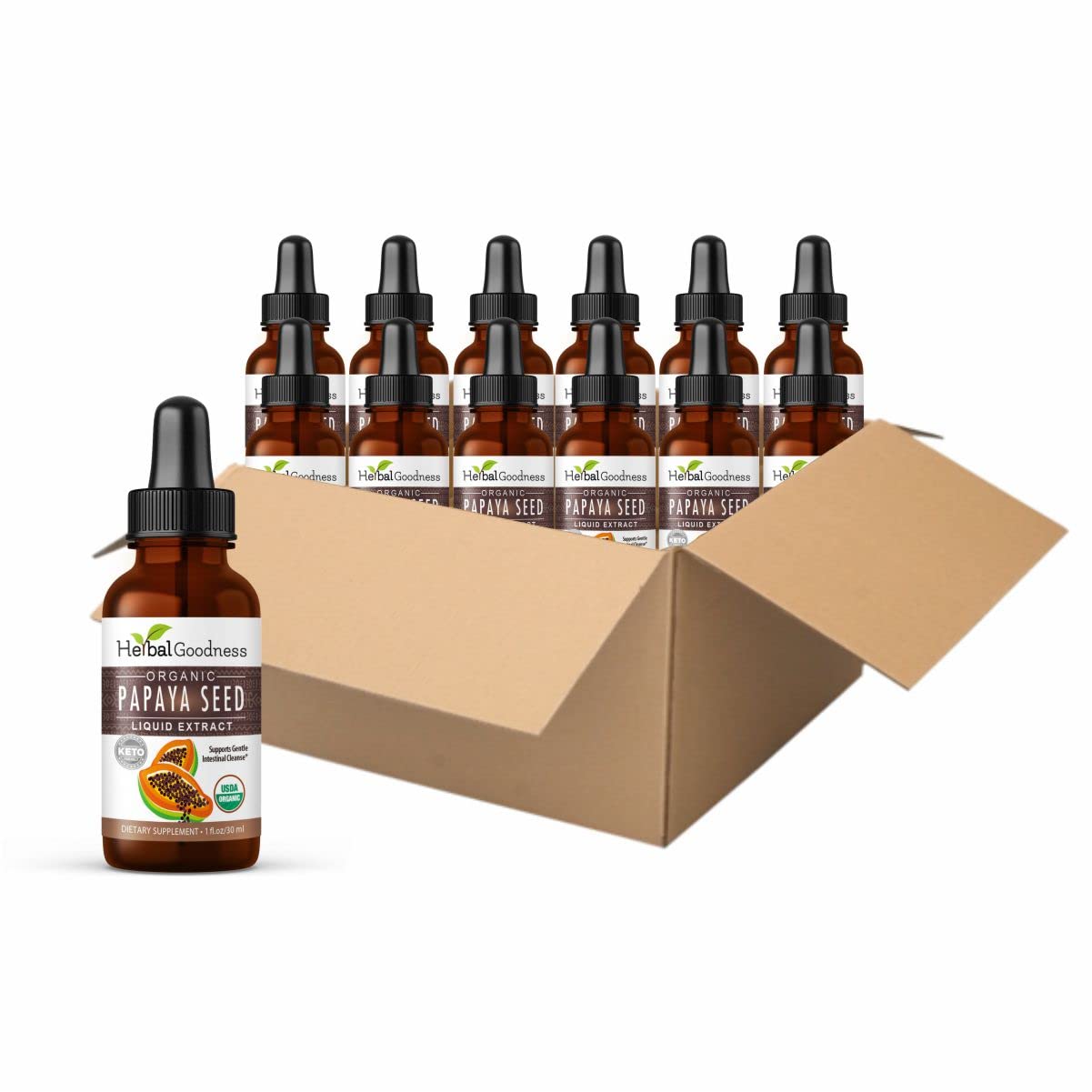 Organic Papaya Seed Liquid Extract – USDA Certified, Non-GMO, Kosher – Natural Digestive Enzymes & Detox Support – Gut & Liver Cleanse Supplement – 12 x 1oz Glass Bottles – Perfect for Daily Wellness & Digestive Health Routine