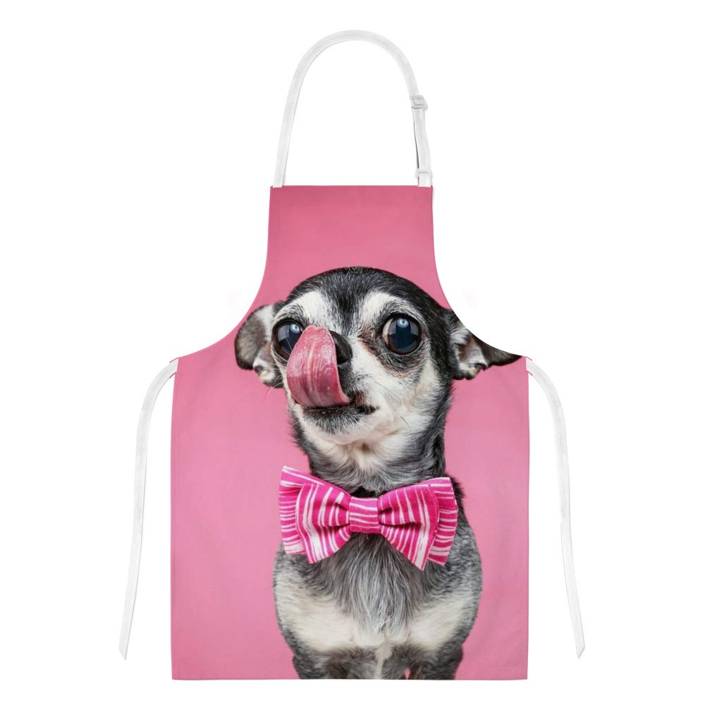 Adjustable Kitchen Apron with Pockets & 3-Piece Cooking Set - Cute Chihuahua Dog Design Oven Mitt, Pot Holder & Microwave Glove - Perfect for Baking, Grilling & Home Cooking