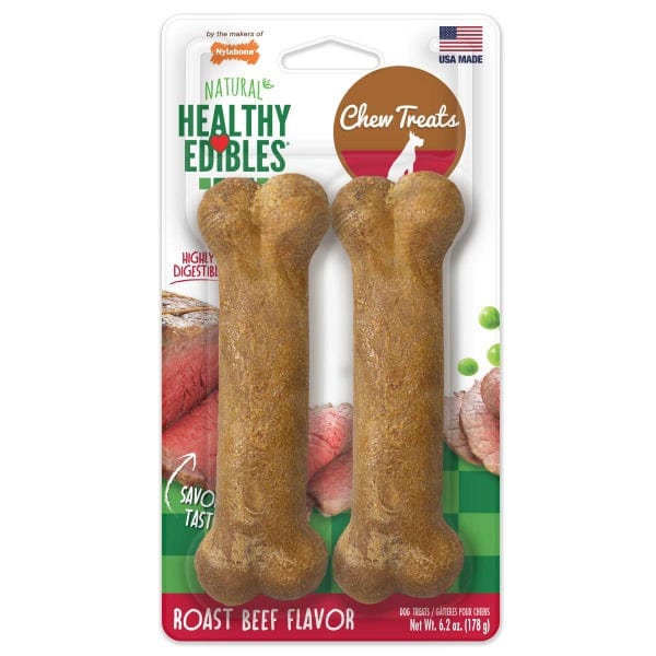 Nylabone Healthy Edibles Roast Beef Flavored Dog Chews - Long-Lasting Dental Treats for Puppies & Adult Dogs - Perfect for Teething, Chewing & Oral Health Care