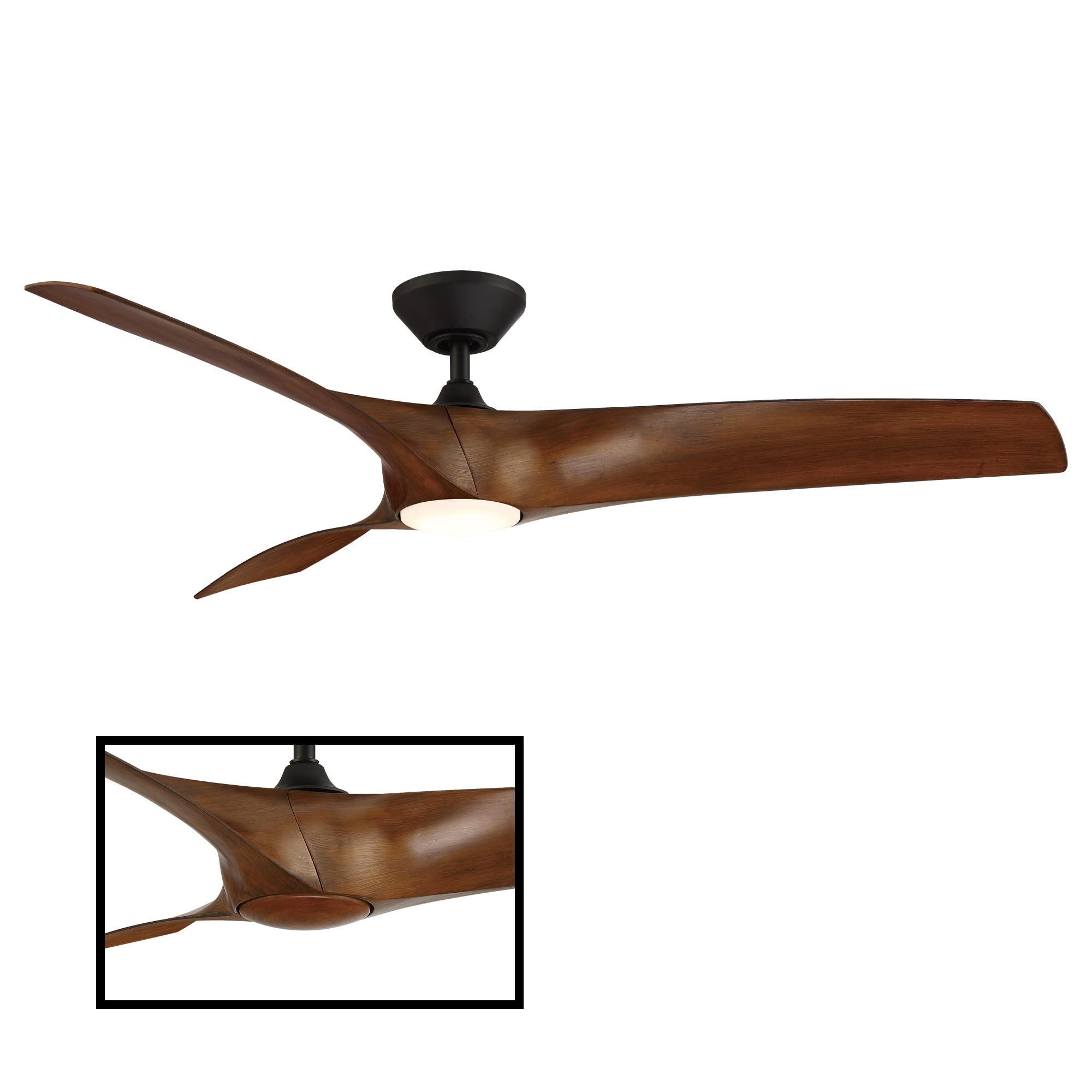 Zephyr Smart 62in 3-Blade Ceiling Fan with Adjustable CCT LED Light & Remote Control - Matte Black Distressed Koa, Works with Alexa, iOS, Android App - Perfect for Living Rooms, Bedrooms, and Outdoor Spaces