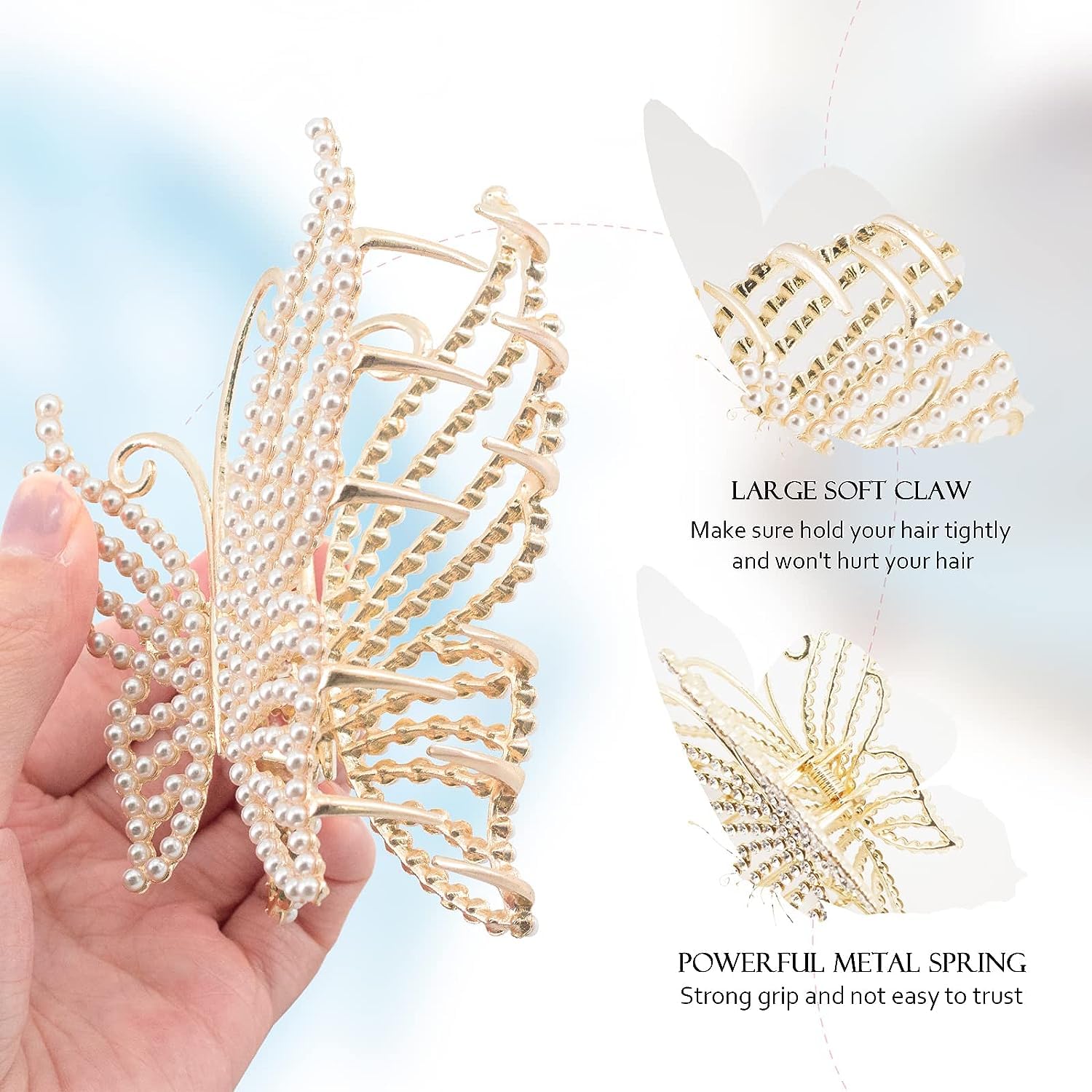 EPARTY - 1pc Large Blue Butterfly Metal Hair Clip | Non-Slip Gold Hair Claw for Women & Girls | Perfect for Thick & Medium-Long Hair Styling | Barrettes, Jaw Clips & Hair Accessories | Great for Parties, Weddings & Everyday Wear