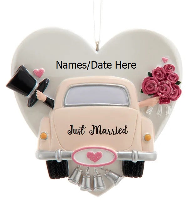 Personalized Just Married Wedding Car Decor - Customizable Bride & Groom Car Ornament for Newlyweds, Perfect for Wedding Getaway Cars, Honeymoon Vehicles & Anniversary Celebrations