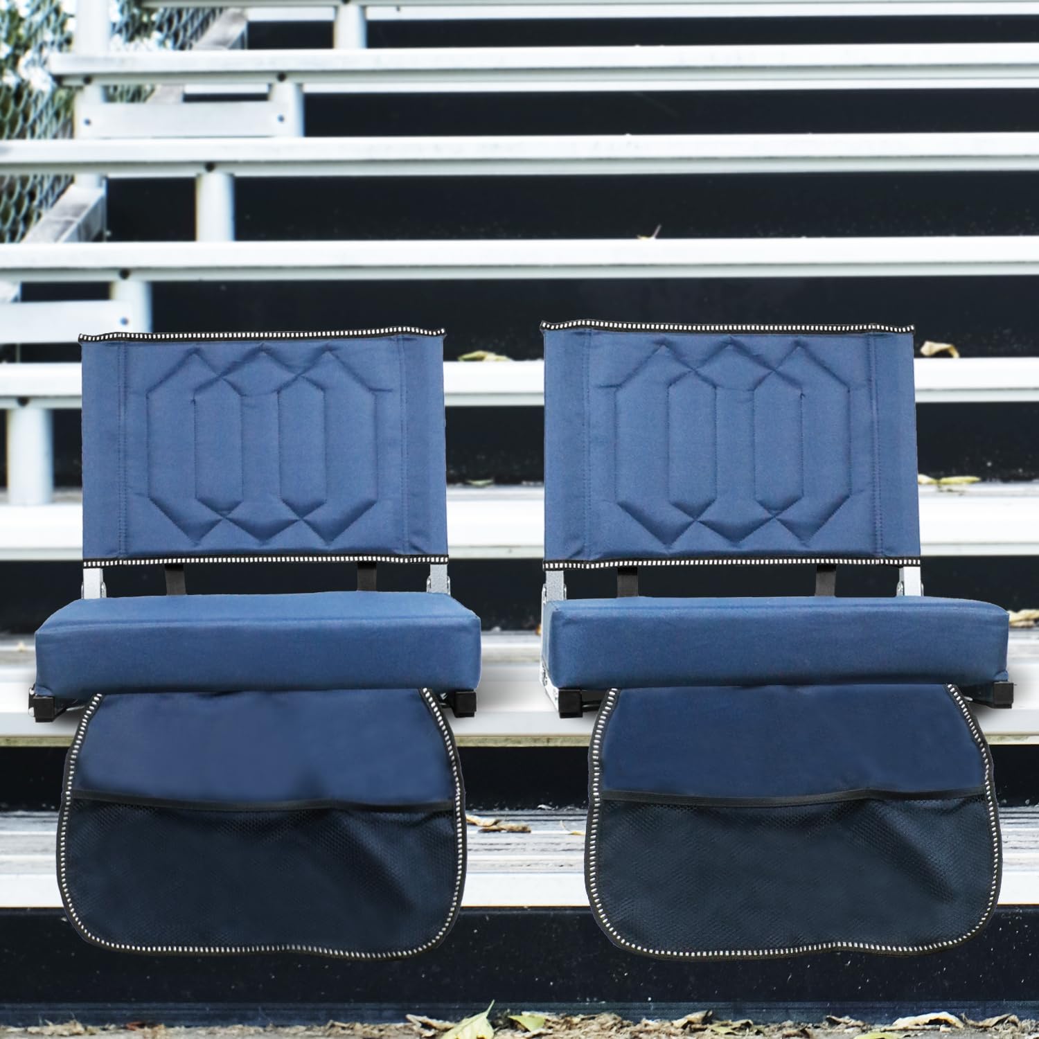 Portable Folding Stadium Chair with Back Support & Cushion - Wide Bleacher Seats with Shoulder Strap, Carry Handle & Storage Pockets - Perfect for Sports Games, Concerts & Outdoor Events
