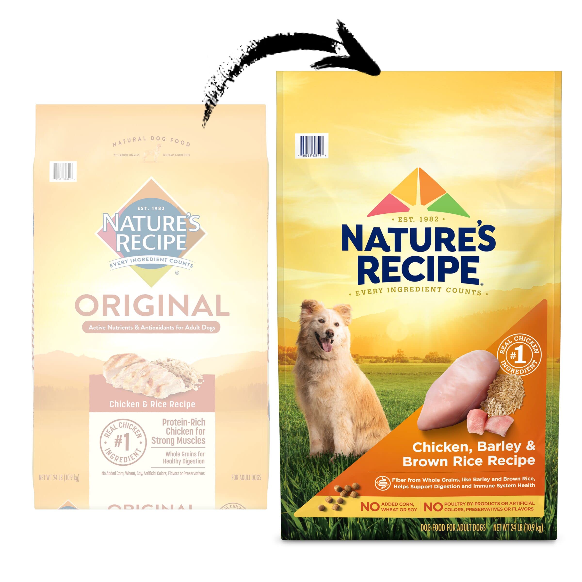 Nature's Recipe Chicken, Barley & Brown Rice Dry Dog Food - 24 lb Bag | High Protein, Grain-Inclusive Kibble for Adult Dogs | Perfect for Daily Meals & Training Treats