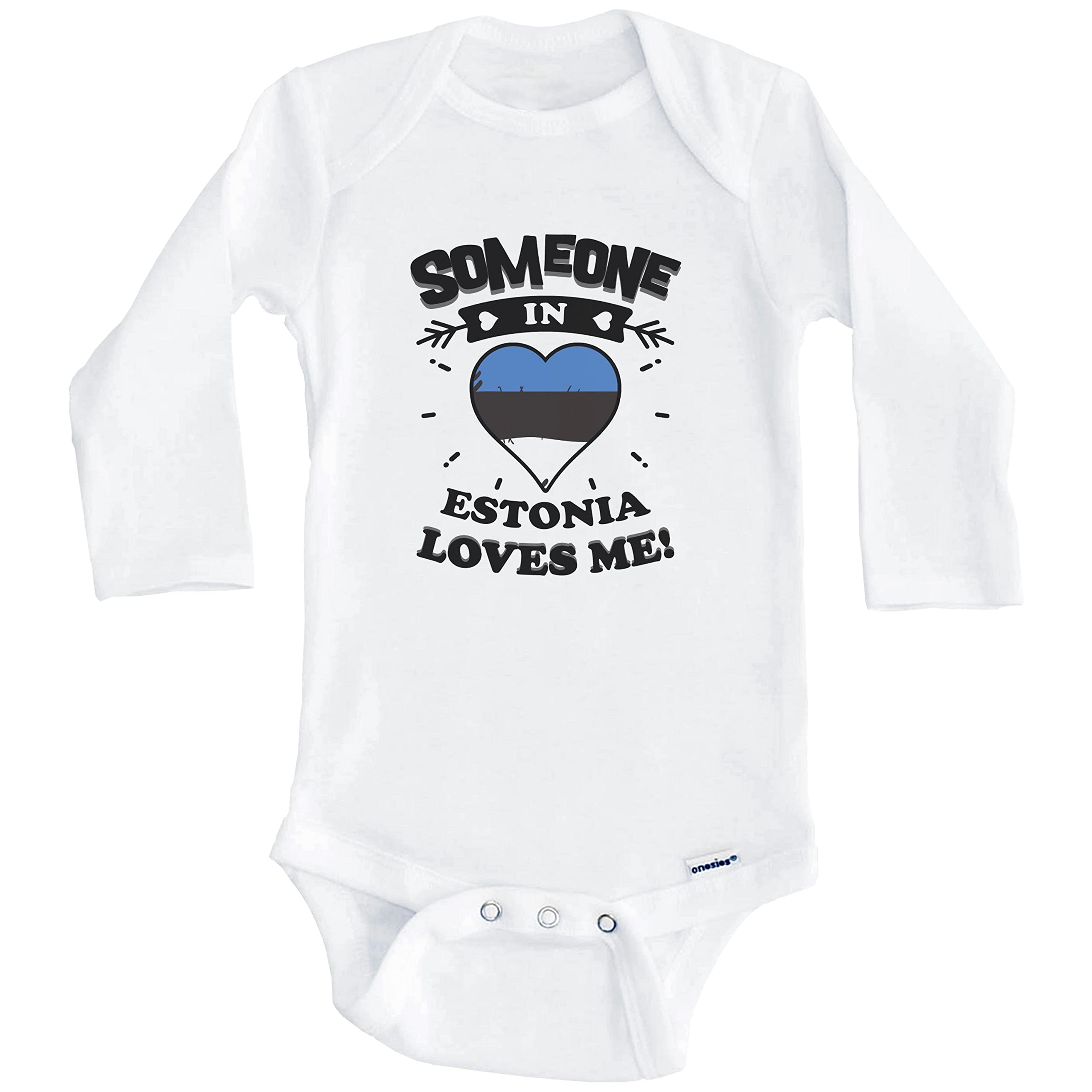 Someone in Estonia Loves Me Estonian Heart One Piece Baby Bodysuit - Long Sleeve Infant Romper for Newborns & Toddlers - Perfect for Family Photos, Holidays & Cultural Celebrations