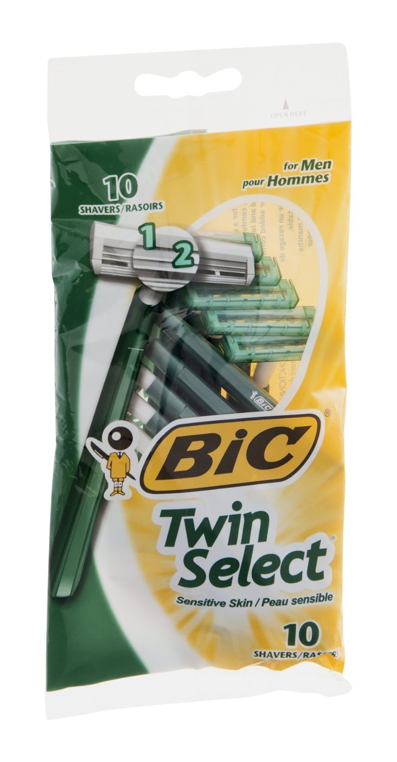 Bic Twin Select Sensitive Skin Disposable Razors for Men - 12 Pack (10 Razors Each) - Gentle Shaving for Sensitive Skin, Travel & Gym Essentials