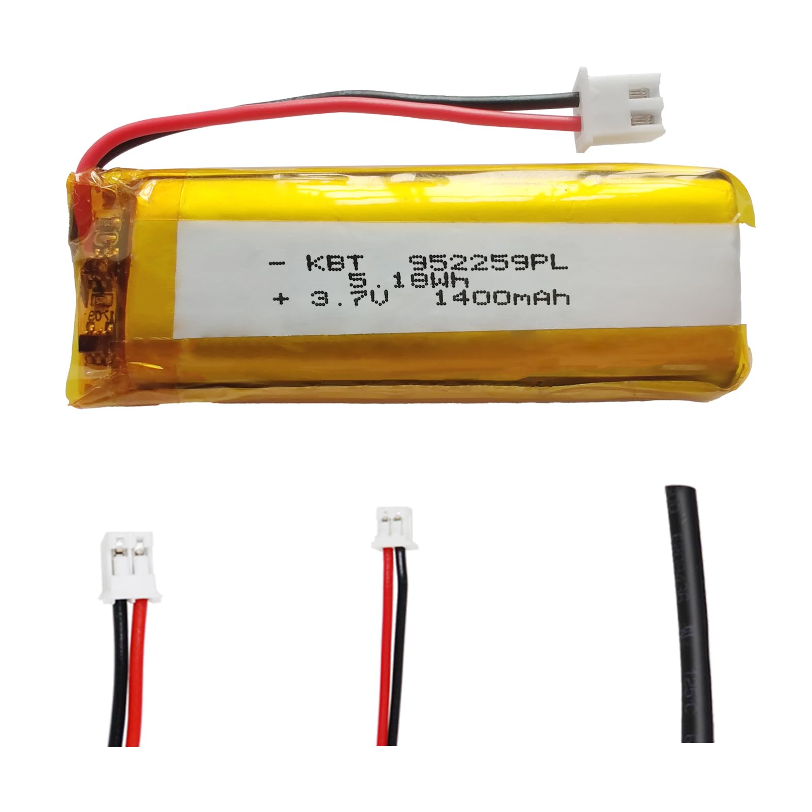 KBT 3.7V 1400mAh Li-Polymer Rechargeable Battery with JST 2.54 Connector - Replacement Battery for Digital Cameras, Drones, LED Lights, Toys & DIY Electronics - Perfect for Photography, RC Models, Night Lights & Science Experiments