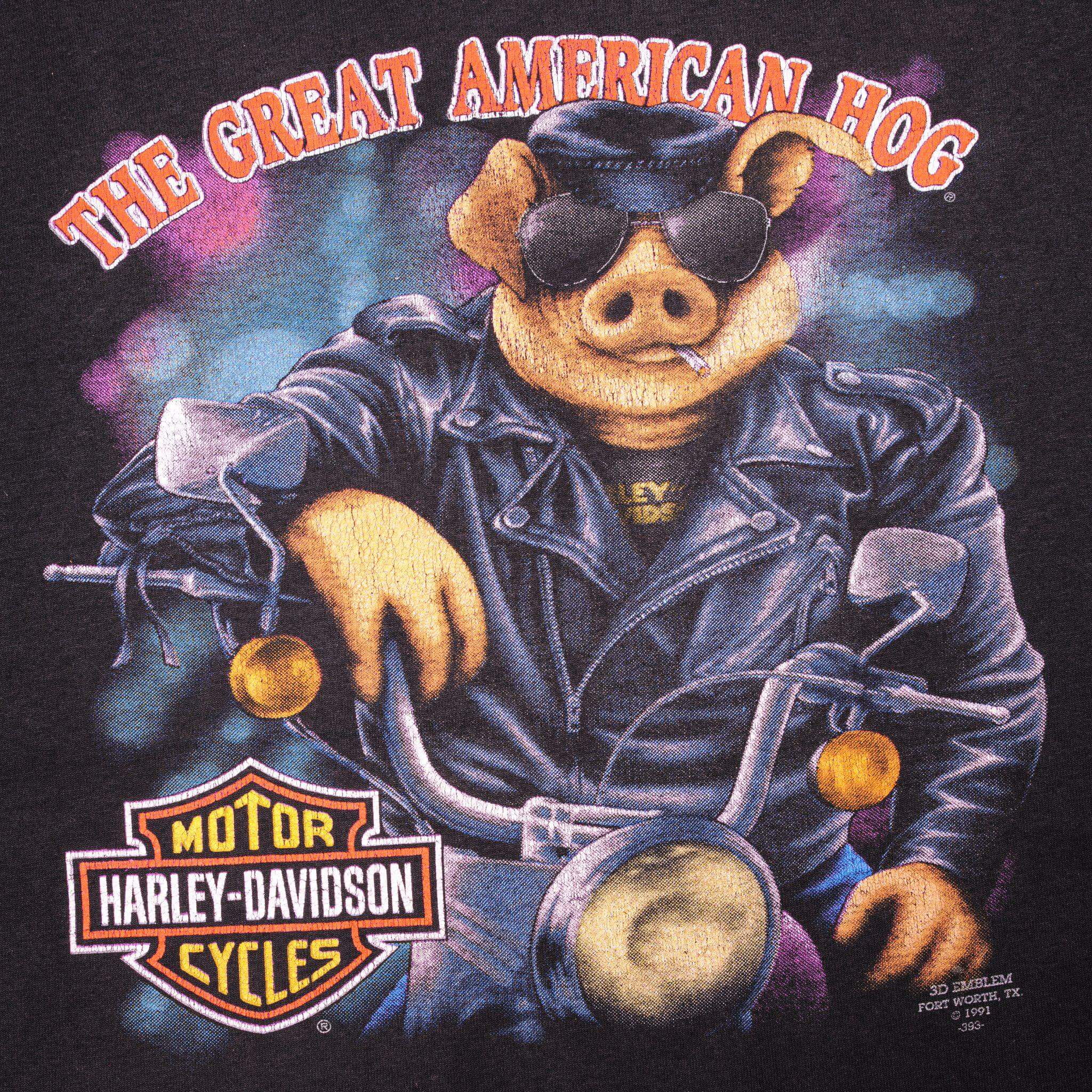 Vintage 3D Emblem Harley Davidson American Hog T-Shirt 1991 Small Made in USA - Motorcycle Riding, Biker Events & Retro Fashion Statement