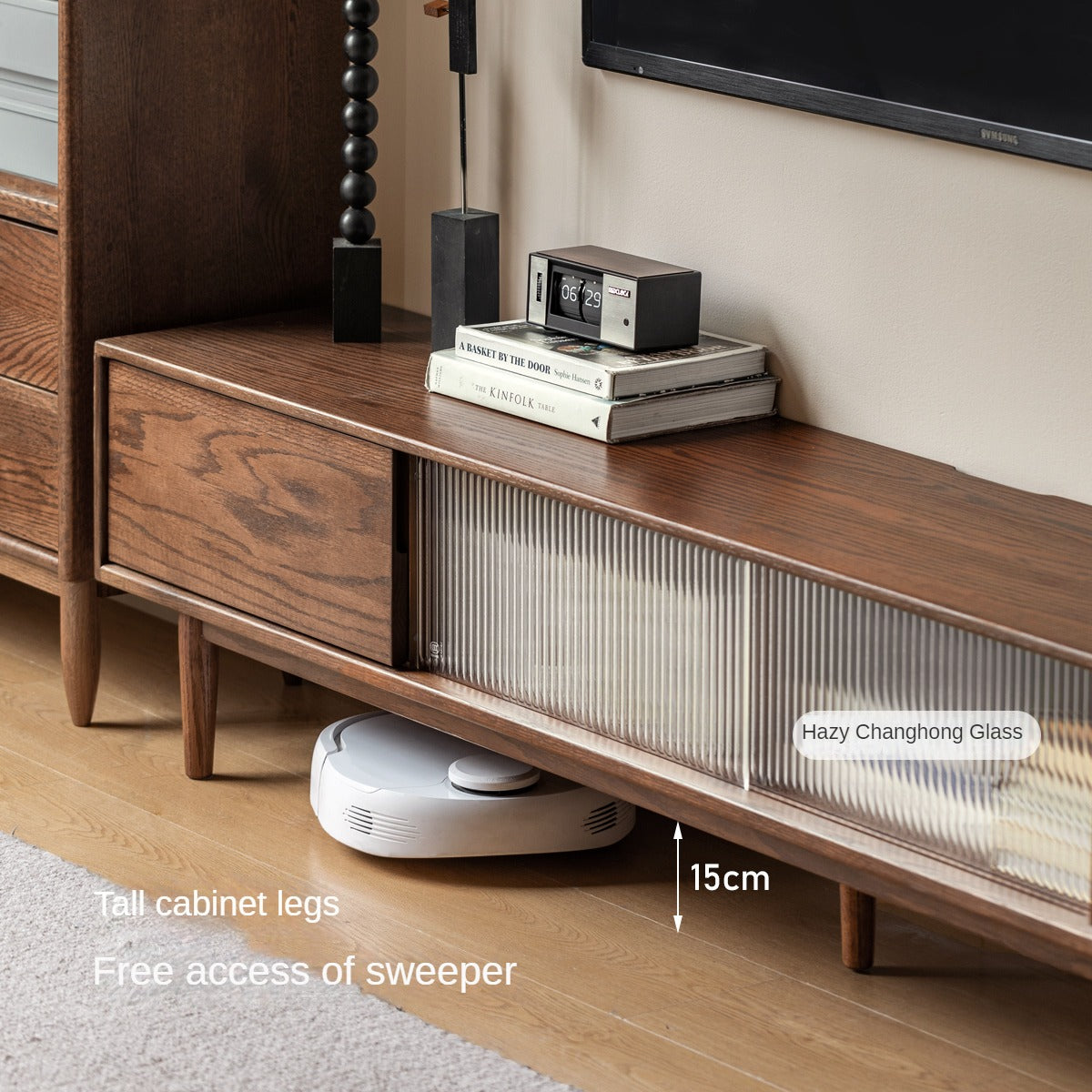 Solid Oak Wood Modern Minimalist TV Stand Floor Cabinet - Perfect for Living Room, Bedroom & Home Theater Setup